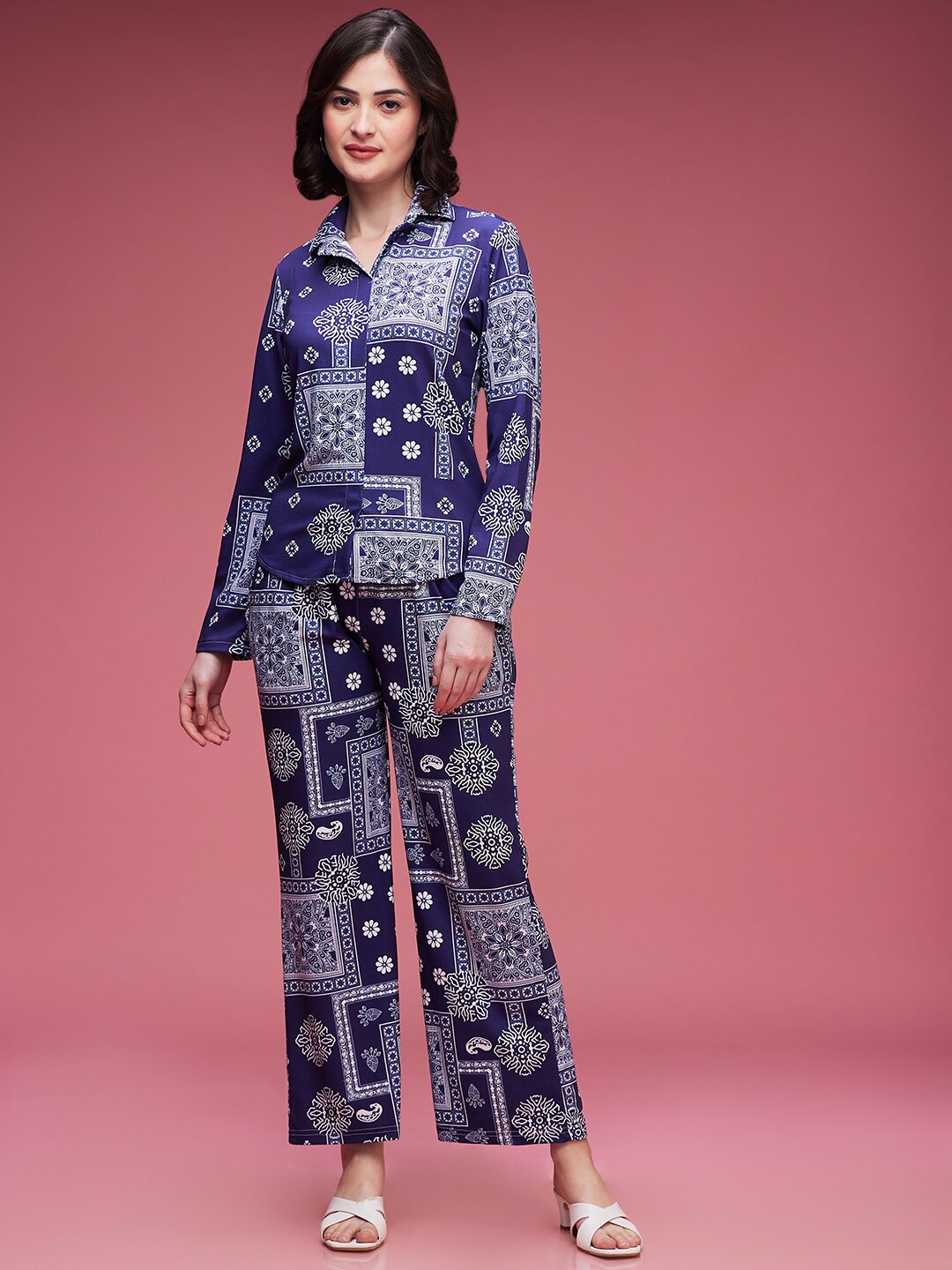 

DressBerry Blue Geometric Printed Shirt With Trousers Co-Ords