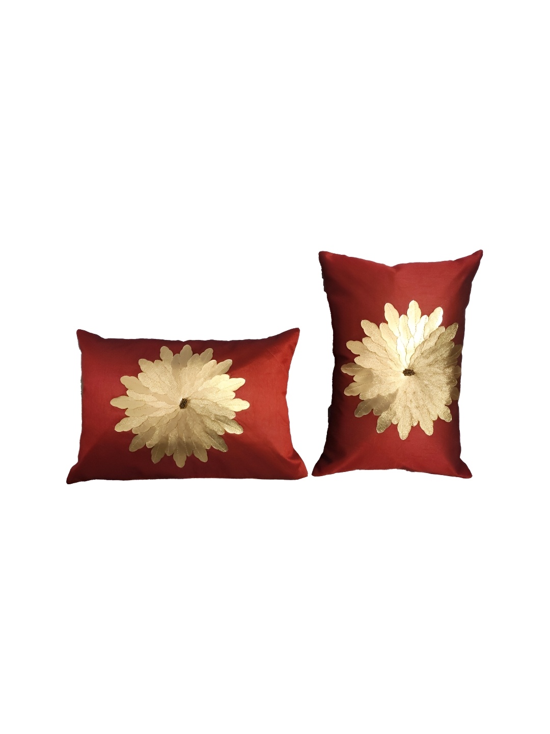 

MONKDECOR Maroon & Gold Toned 2 Pieces Floral Rectangle Cushion Covers
