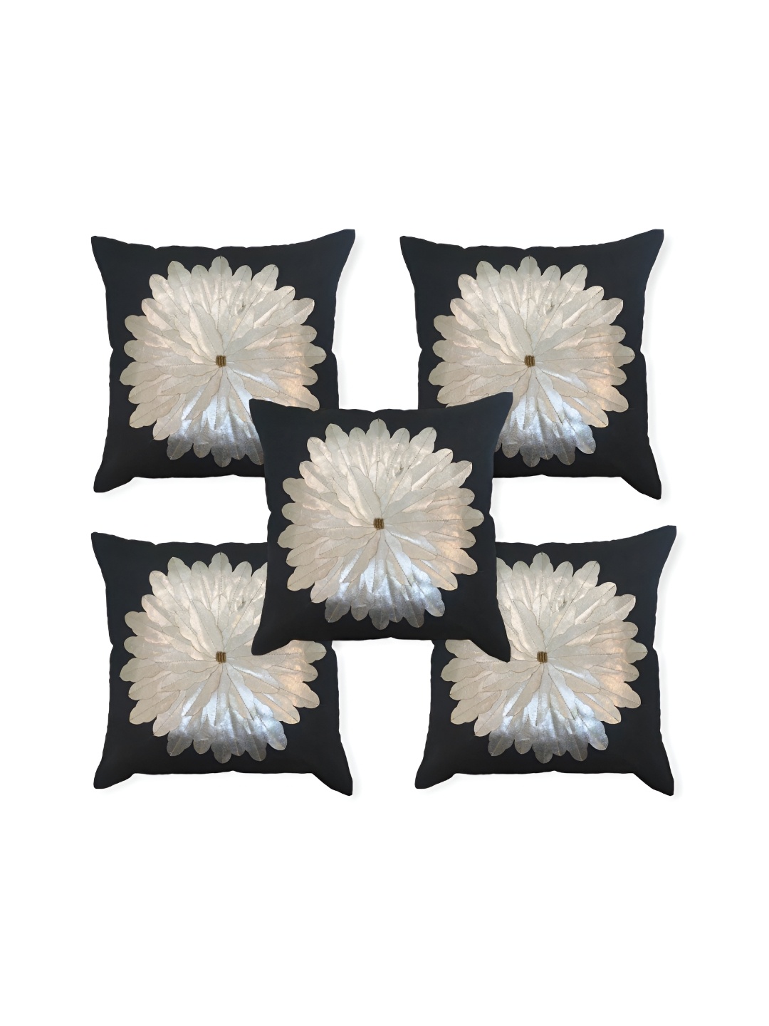 

MONKDECOR Black & Beige 5 Pcs Floral Square Cushion Covers