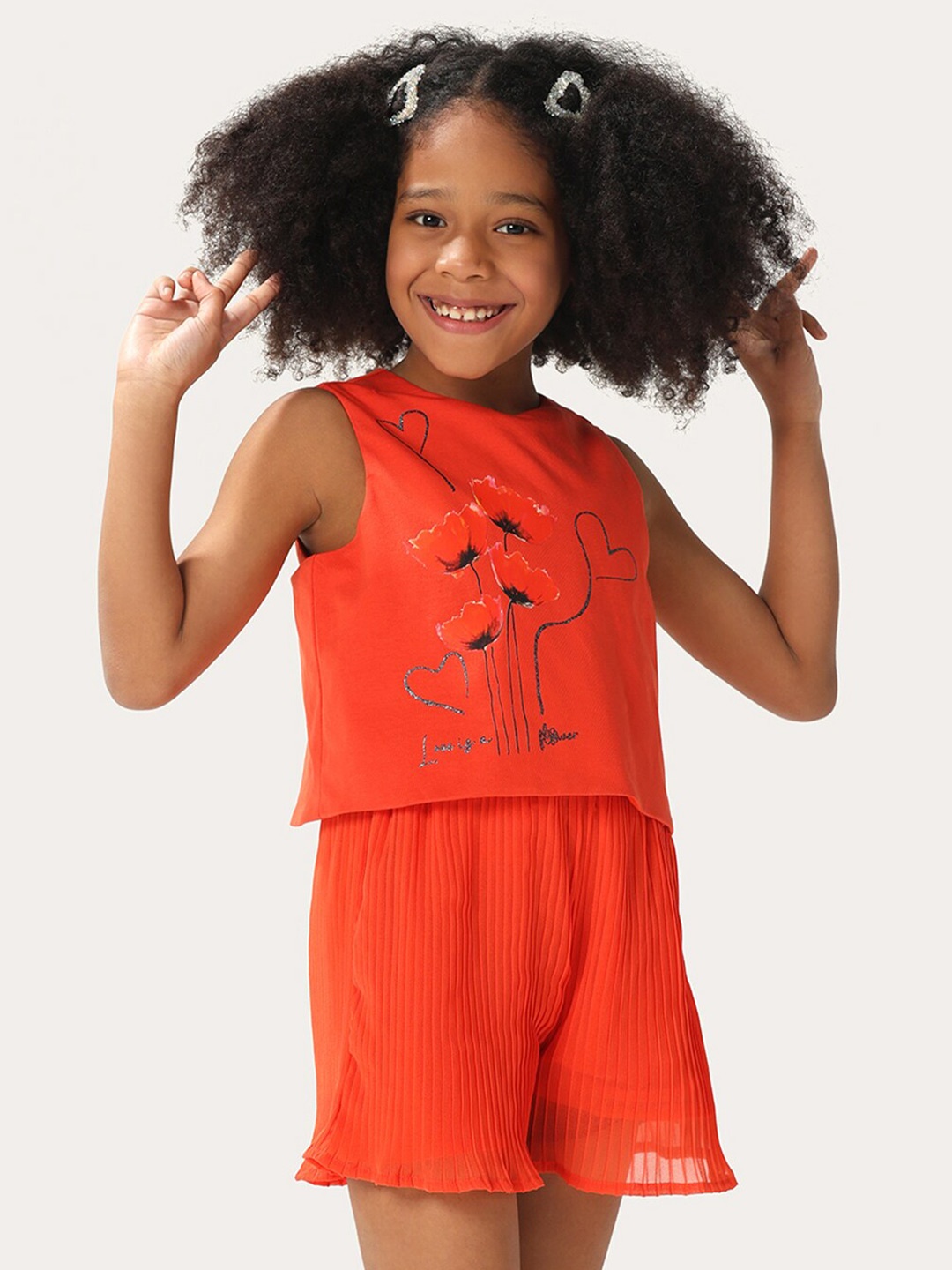 

One Friday Girls Pleated Playsuit, Red