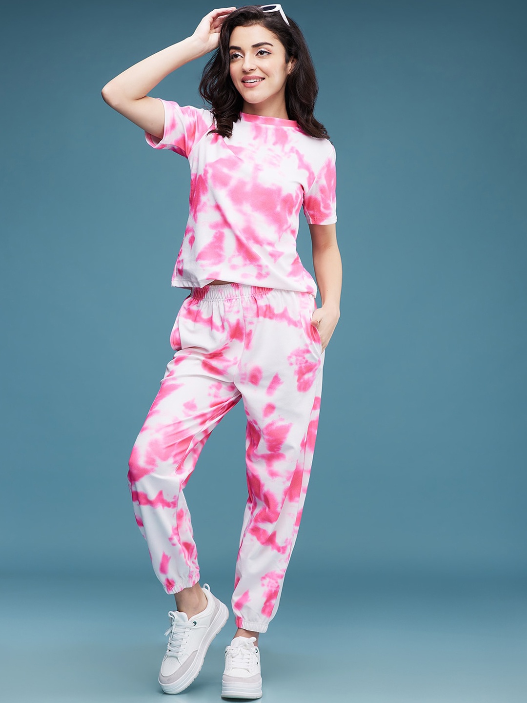 

DressBerry Pink Tie & Dye Round Neck T-Shirt With Joggers Co-Ords