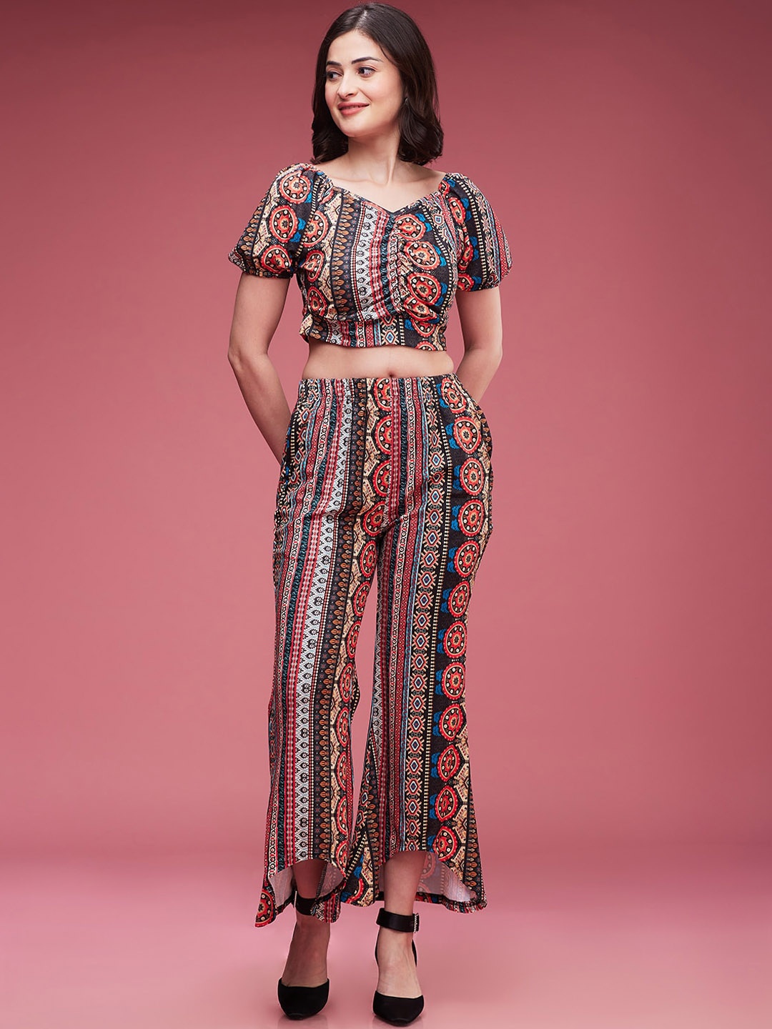

DressBerry Black Printed Top With Palazzos Co-Ords