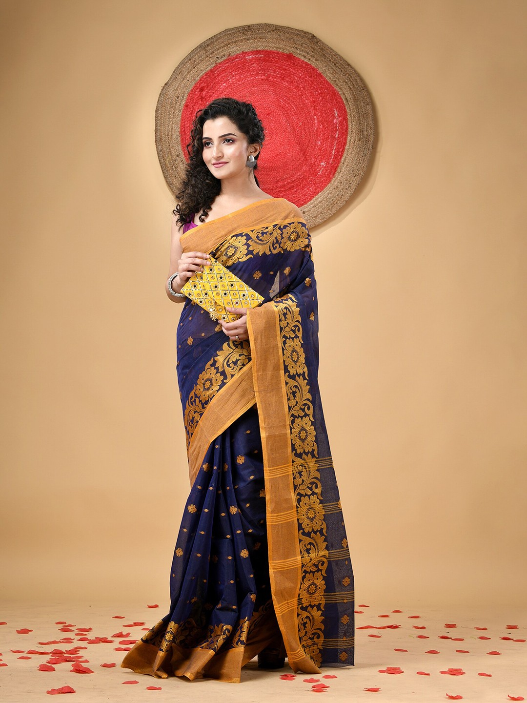 

DESH BIDESH Woven Design Pure Cotton Taant Saree, Blue