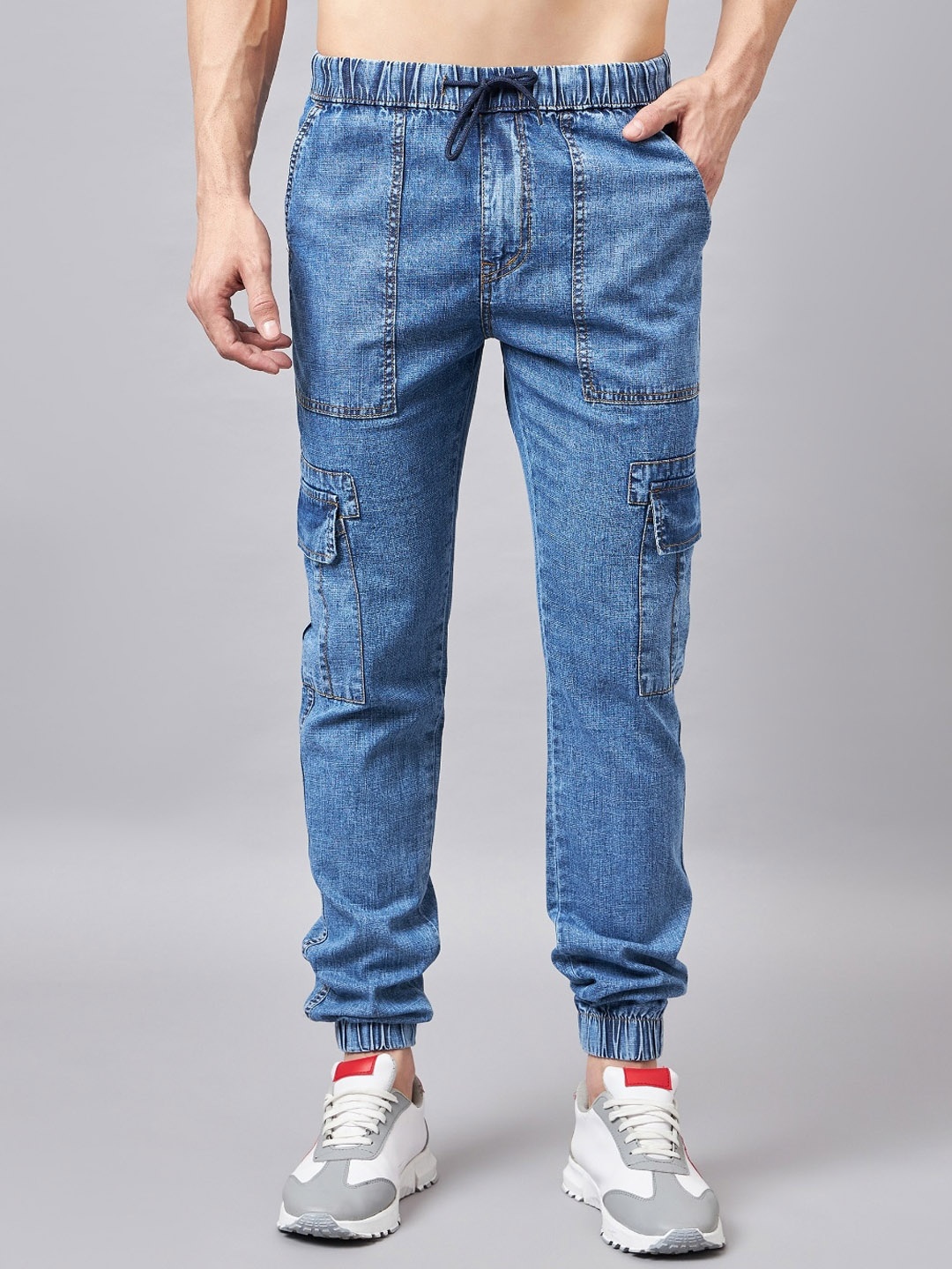 

STUDIO NEXX Men Cargo Style Lightweight Pure Cotton Denim Joggers, Blue