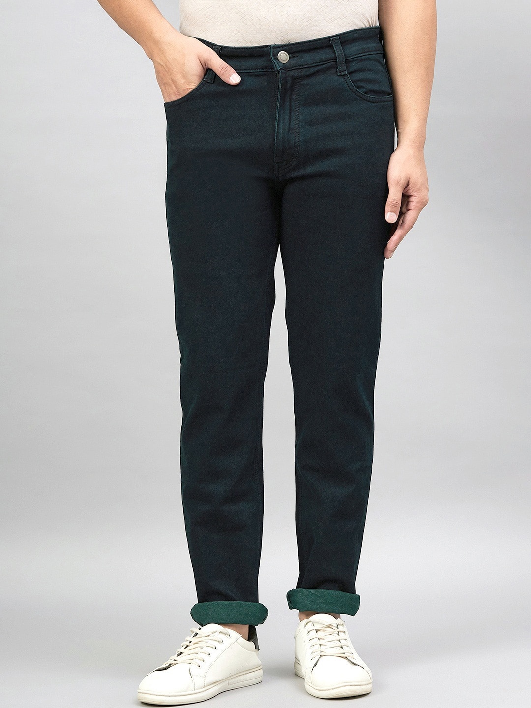 

STUDIO NEXX Men Dark Shade Clean Look Mid-Rise Stretchable Jeans, Green