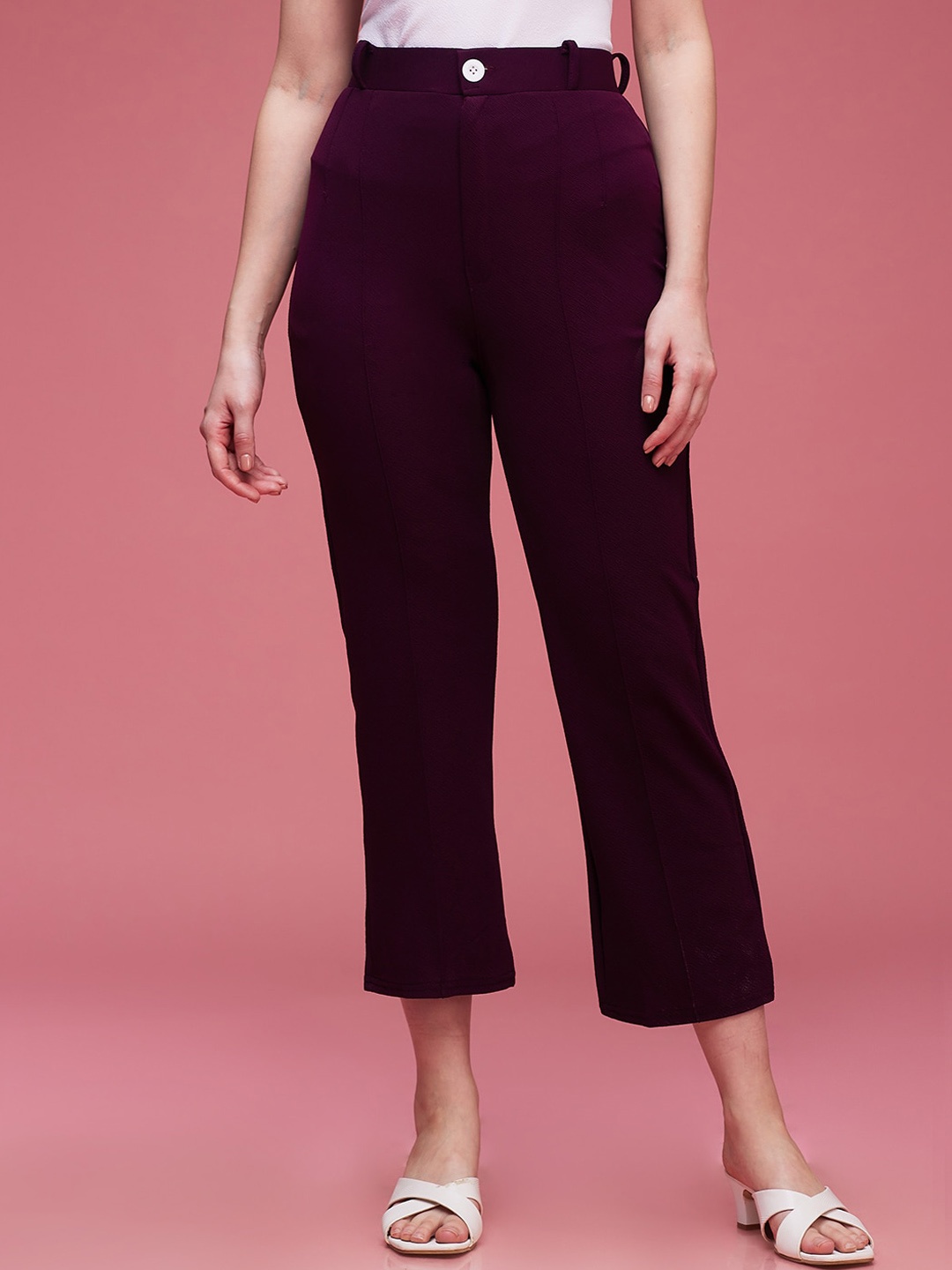 

DressBerry Maroon Women Classic Flared High-Rise Wrinkle Free Cropped Culottes Trousers