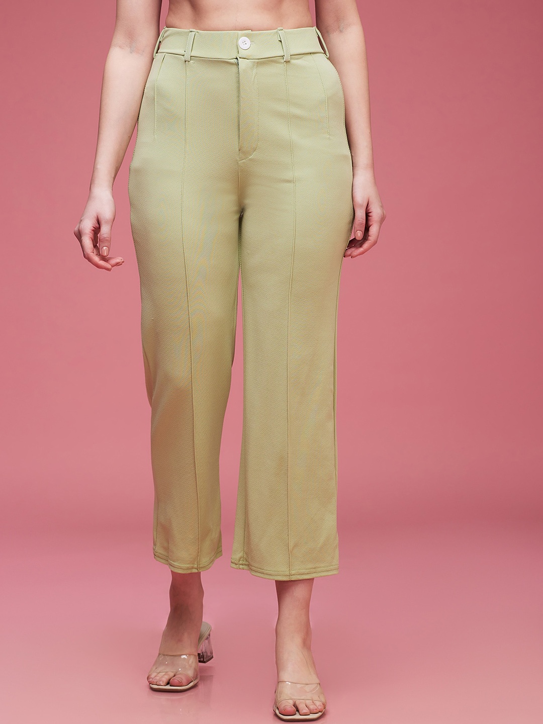 

DressBerry Green Women Classic Flared High-Rise Wrinkle Free Cropped Culottes Trousers