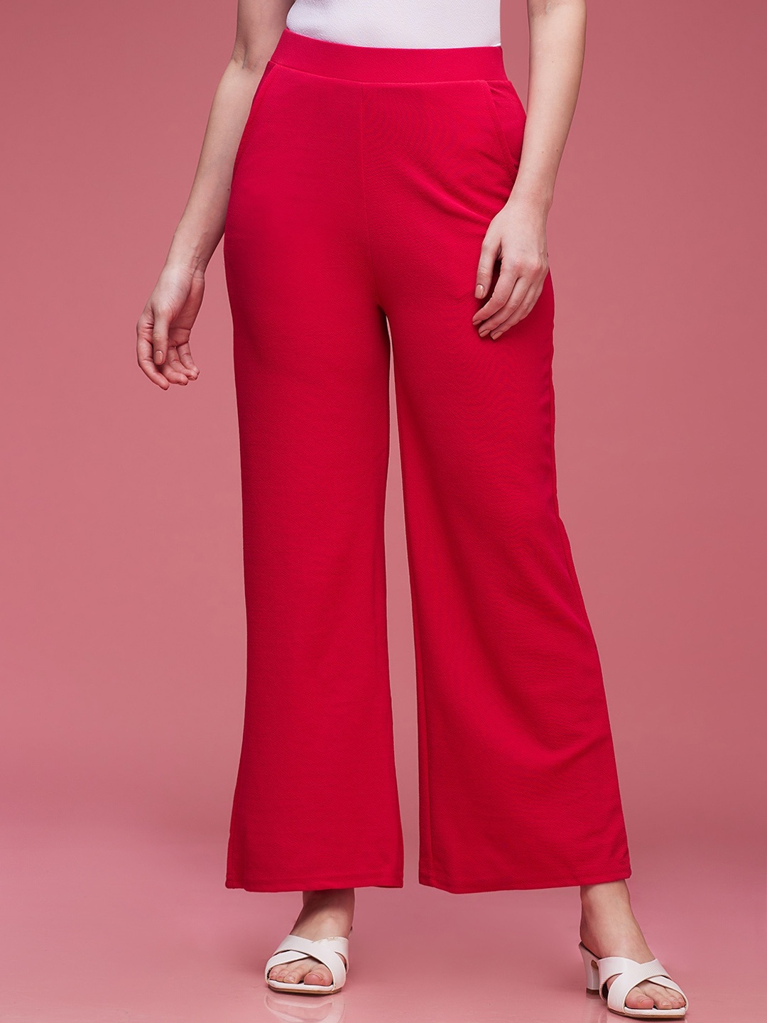 

DressBerry Women Red Relaxed Loose Fit Wrinkle Free Parallel Trousers
