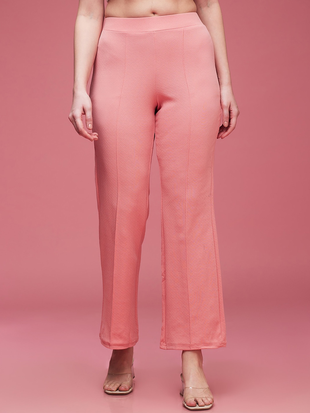 

DressBerry Women Peach-Coloured Relaxed Loose Fit Wrinkle Free Parallel Trousers