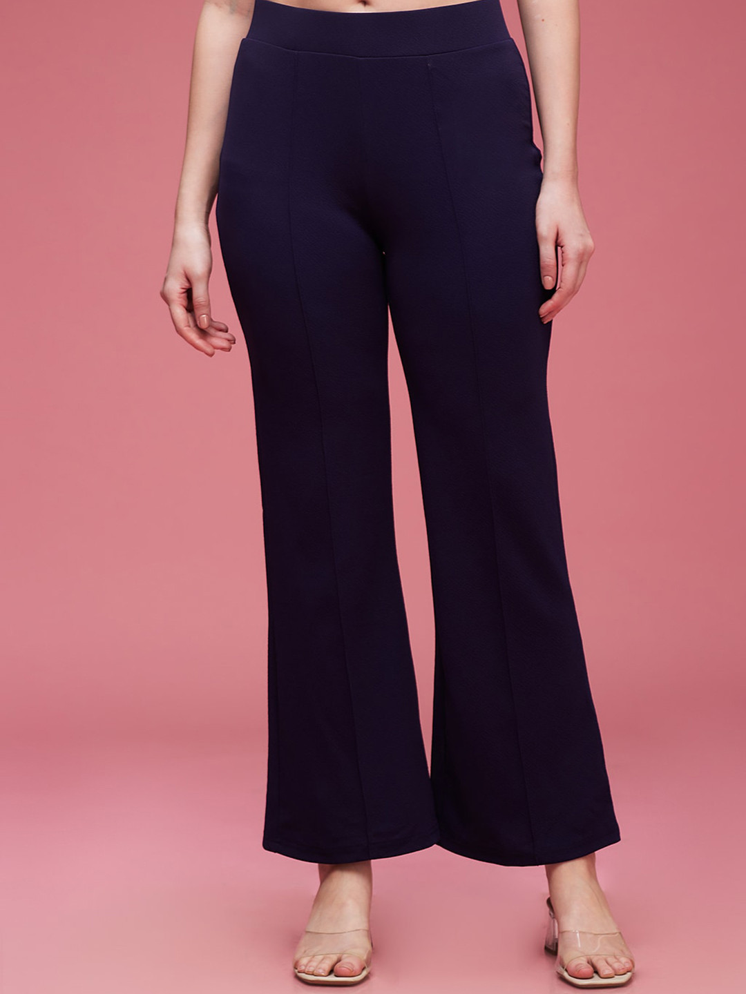 

DressBerry Women Navy Blue Relaxed Loose Fit Wrinkle Free Bootcut Trousers
