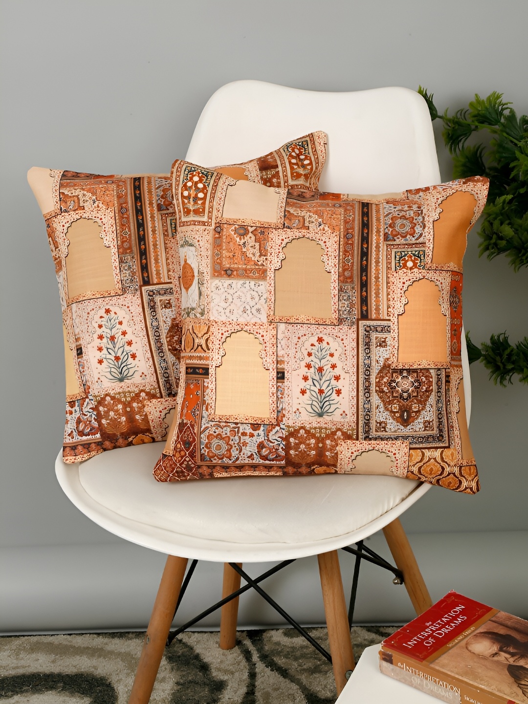 

eyda Brown & Red 2 Pieces Ethnic Motifs Square Cushion Covers