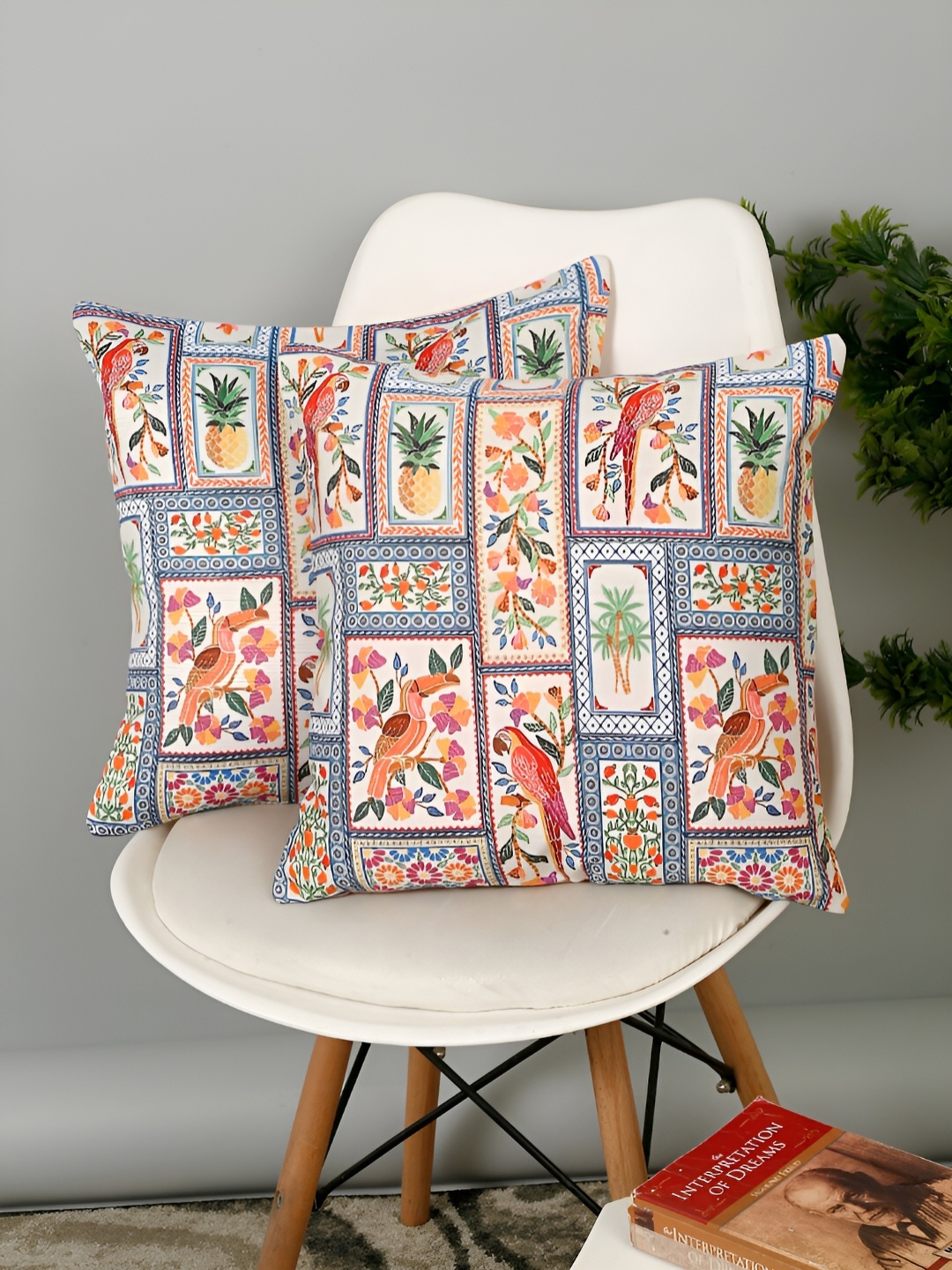 

eyda Grey & White 2 Pieces Abstract Square Cushion Covers
