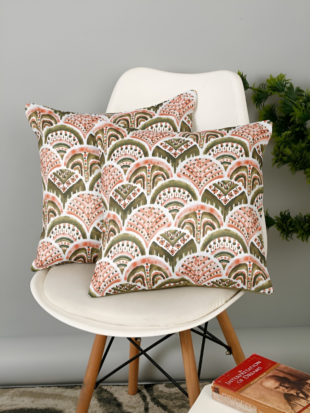 

eyda White & Green 2 Pieces Abstract Square Cushion Covers