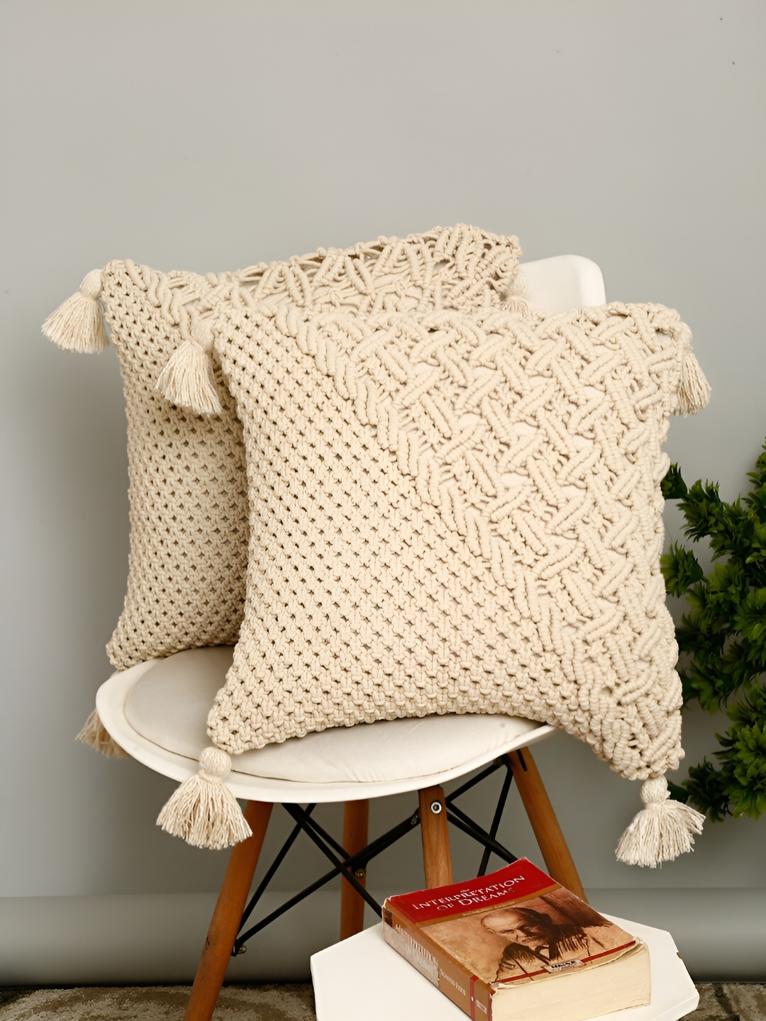 

eyda Cream-Coloured 2 Pieces Cotton Square Cushion Covers
