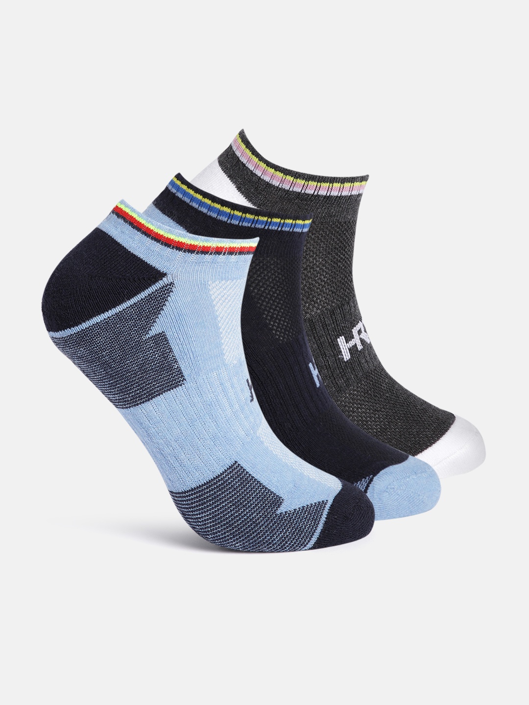 

HRX by Hrithik Roshan Men Pack of 3 Ankle-Length Socks, Blue