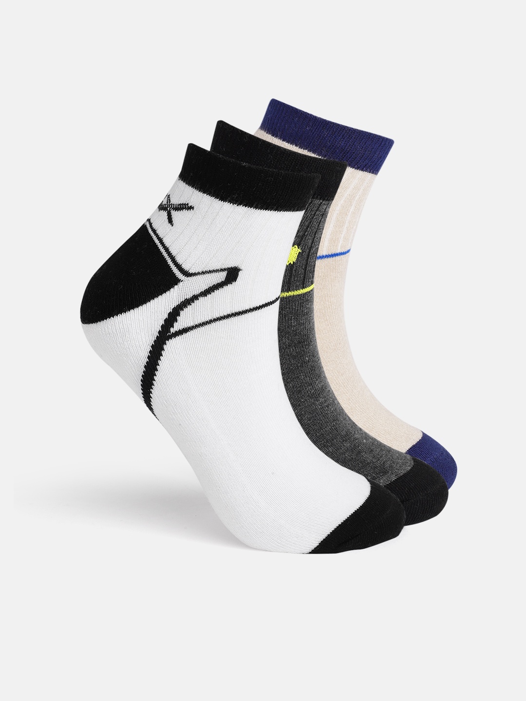 

HRX by Hrithik Roshan Men Pack of 3 Colourblocked Ankle Length Socks, White