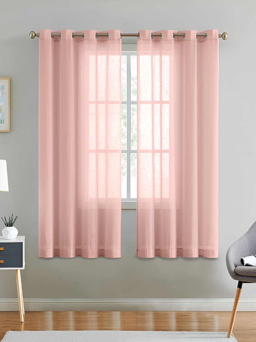 

Dashing fabrics Pink 2 Pieces Cotton Sheer Window Curtain