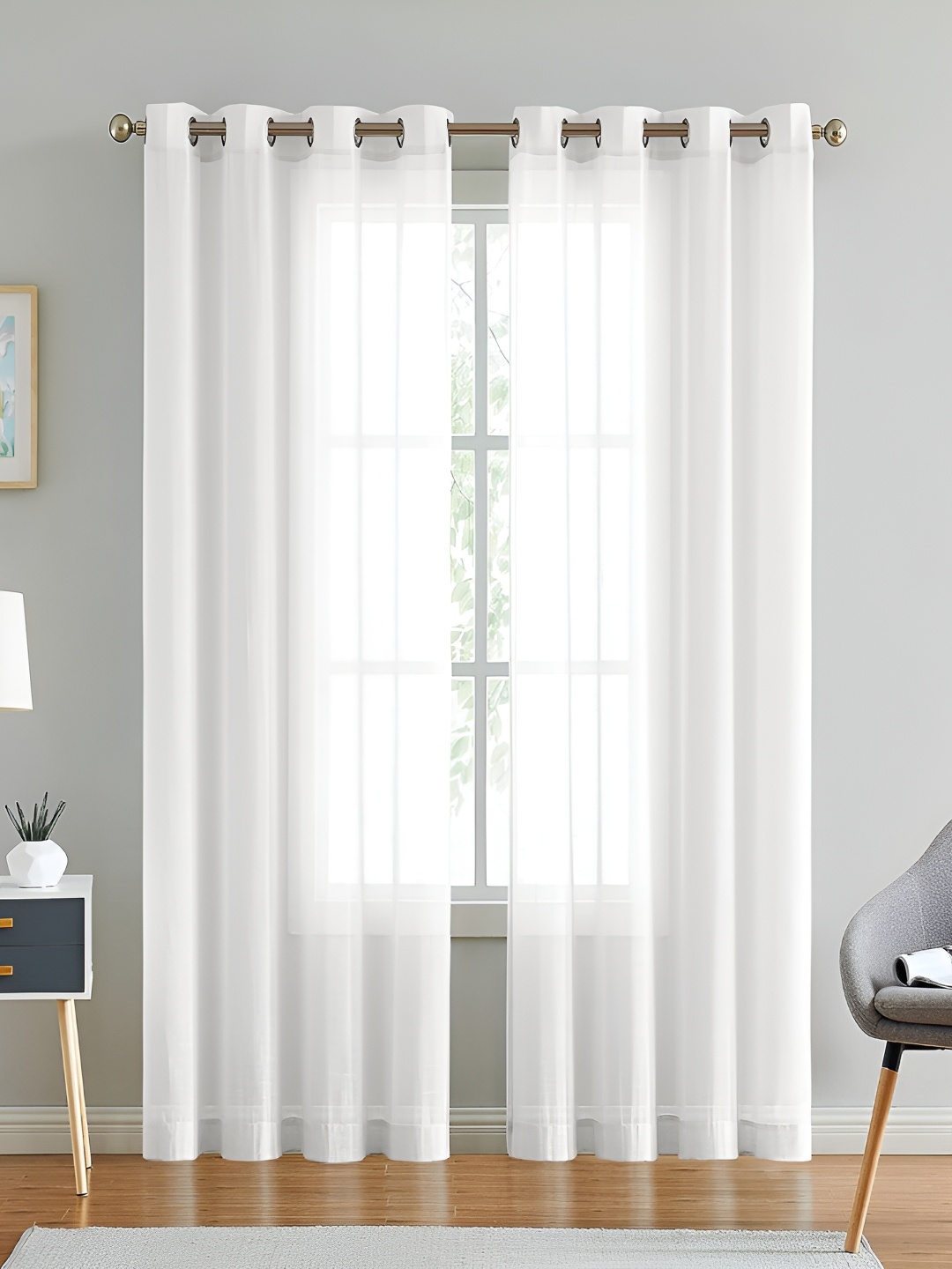 

Dashing fabrics White 2Pcs Cotton Sheer Eyelet Long Door Curtains