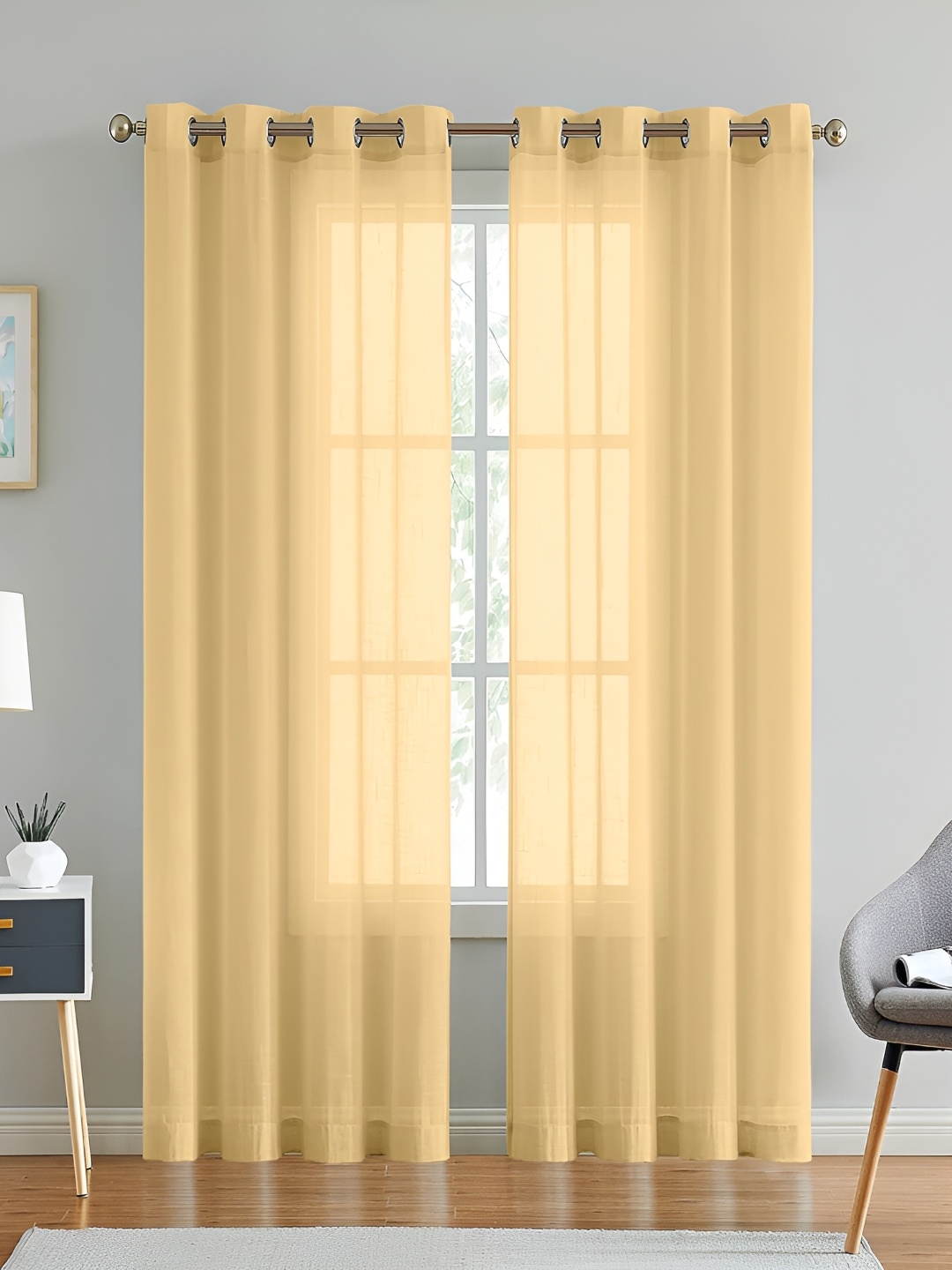 

Dashing fabrics Cream 2 Pieces Cotton Sheer Long Door Curtain