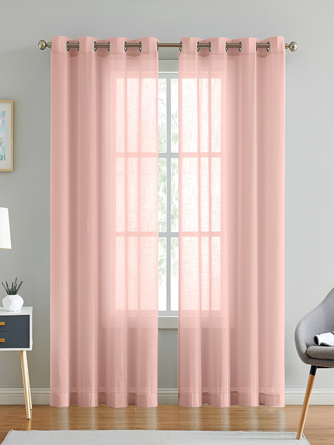 

Dashing fabrics Pink 2 Pieces Cotton Sheer Door Curtain