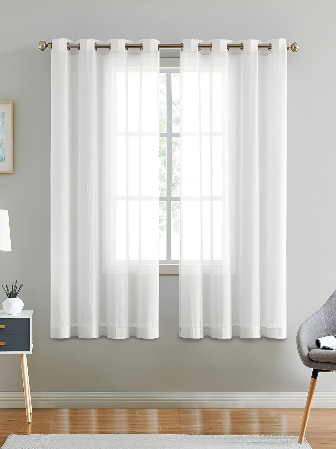 

Dashing fabrics White 2 Pieces Cotton Sheer Window Curtain