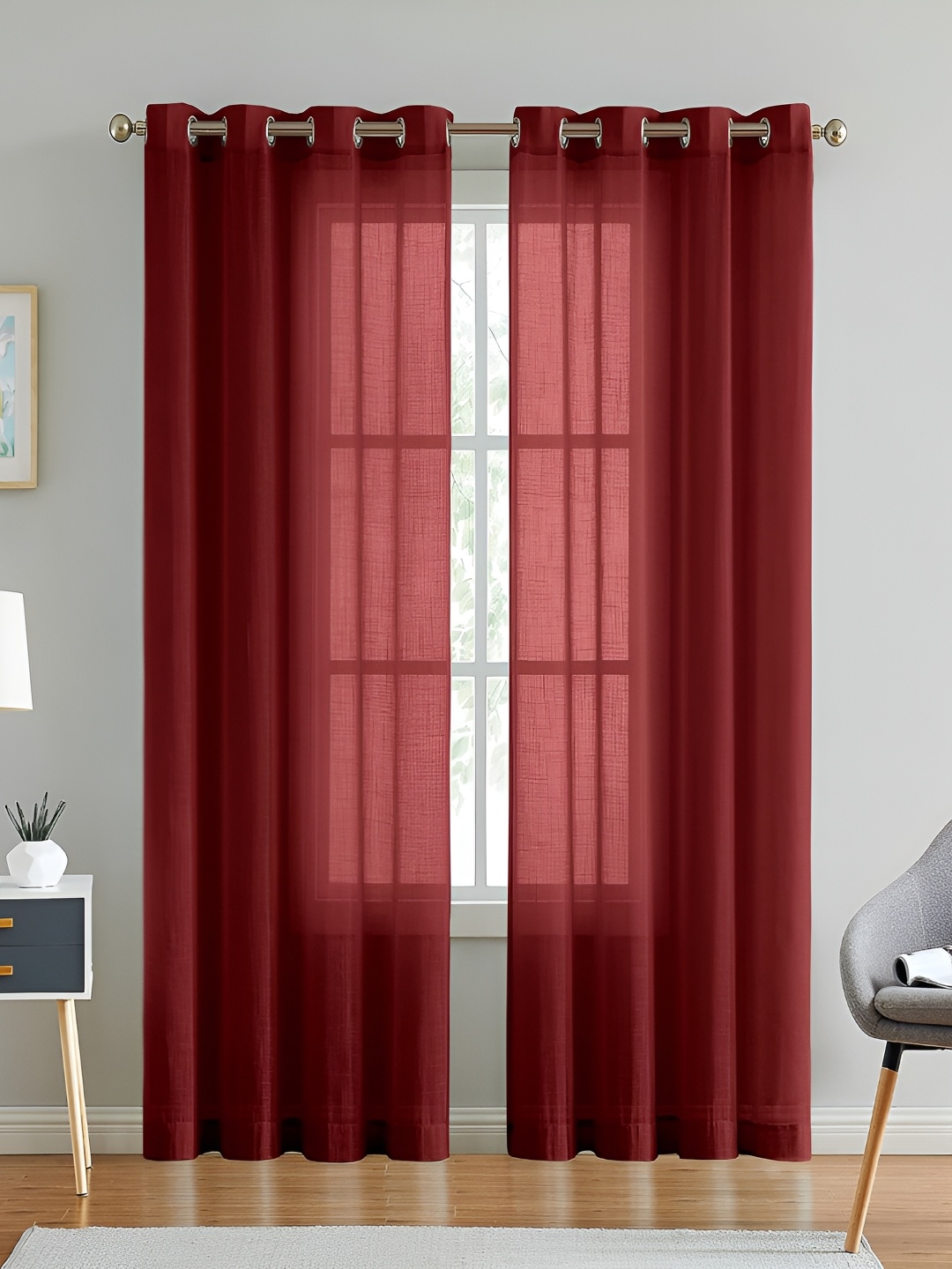 

Dashing fabrics Maroon 2 Pieces Cotton Sheer Long Door Curtain