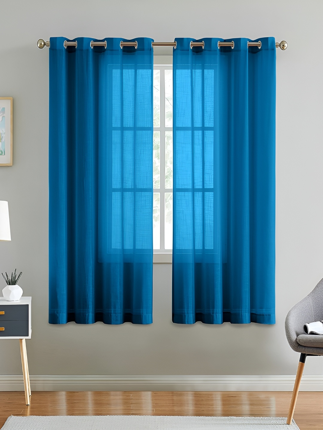 

Dashing fabrics Blue 2 Pieces Cotton Sheer Window Curtain