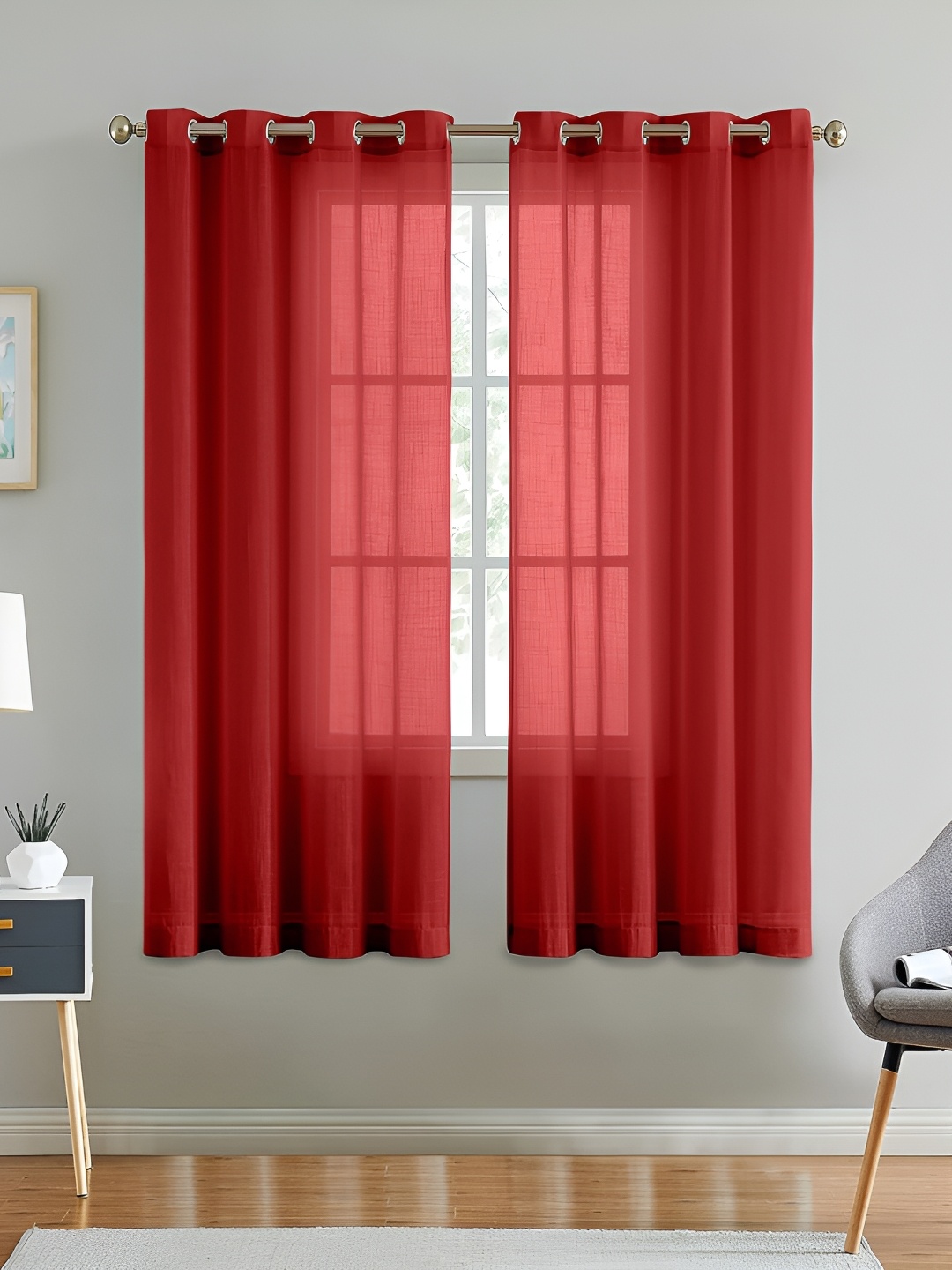 

Dashing fabrics Red 2 Pieces Cotton Sheer Window Curtain