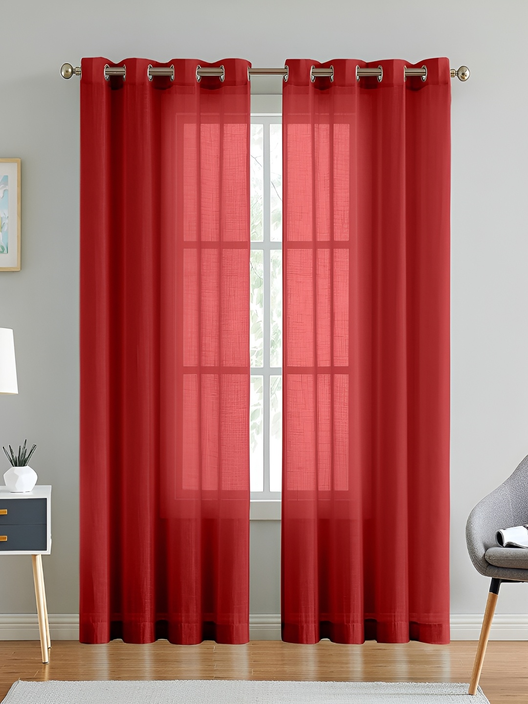 

Dashing fabrics Red 2 Pieces Cotton Sheer Door Curtain
