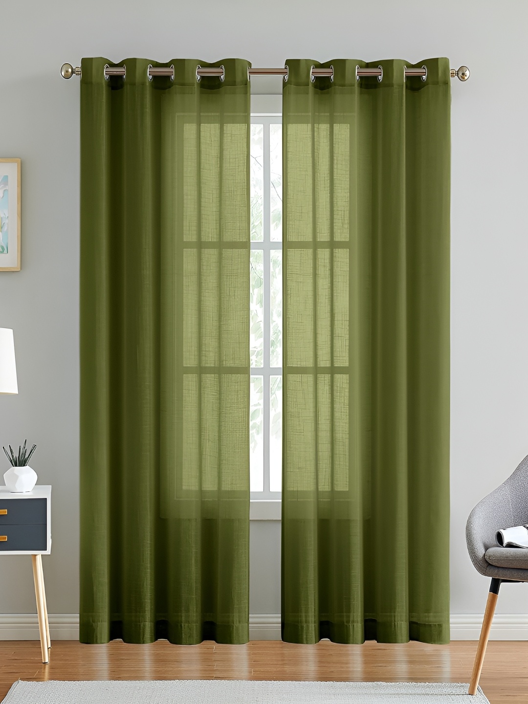 

Dashing fabrics Olive Green 2 Pieces Cotton Sheer Long Door Curtain