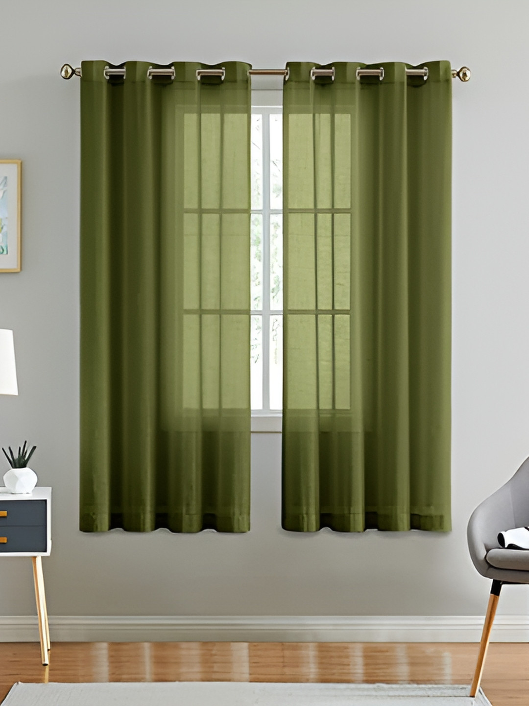 

Dashing fabrics Olive Green 2 Pieces Cotton Sheer Window Curtain