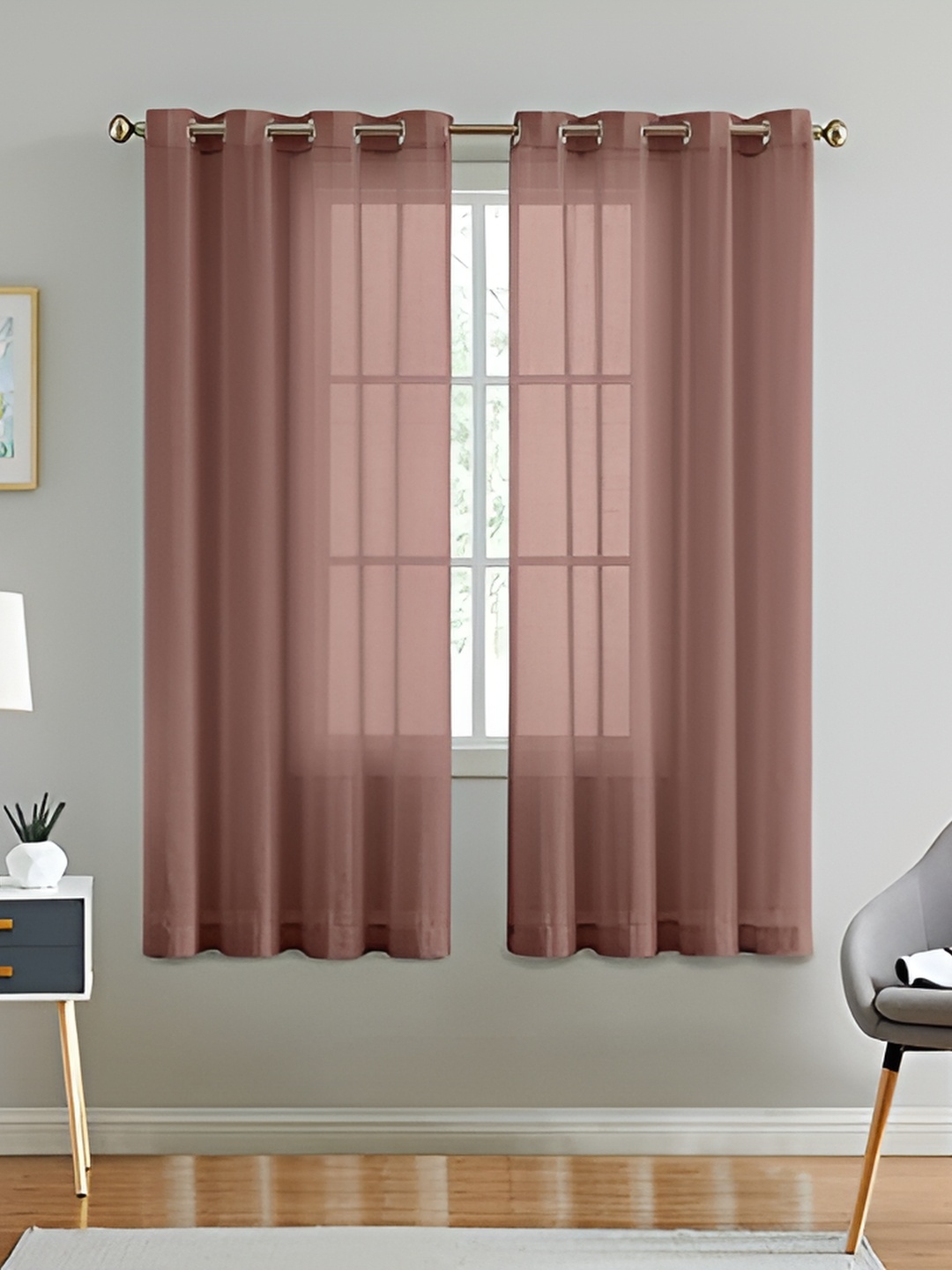 

Dashing fabrics Brown 2 Pieces Cotton Sheer Window Curtain