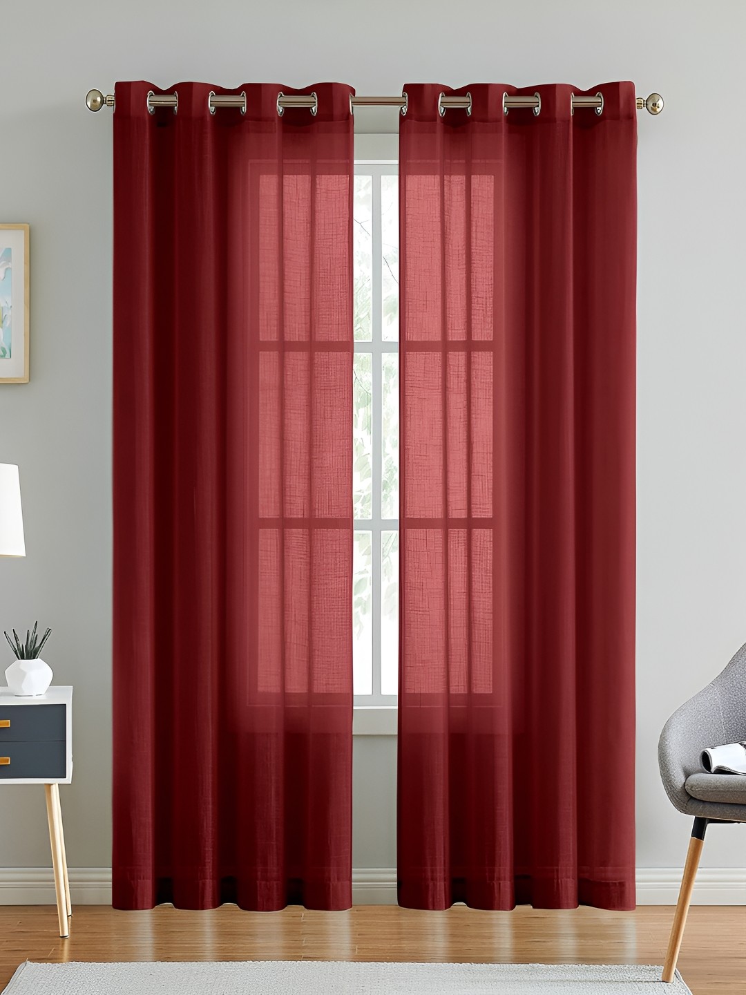 

Dashing fabrics Maroon 2 Pieces Cotton Sheer Door Curtain