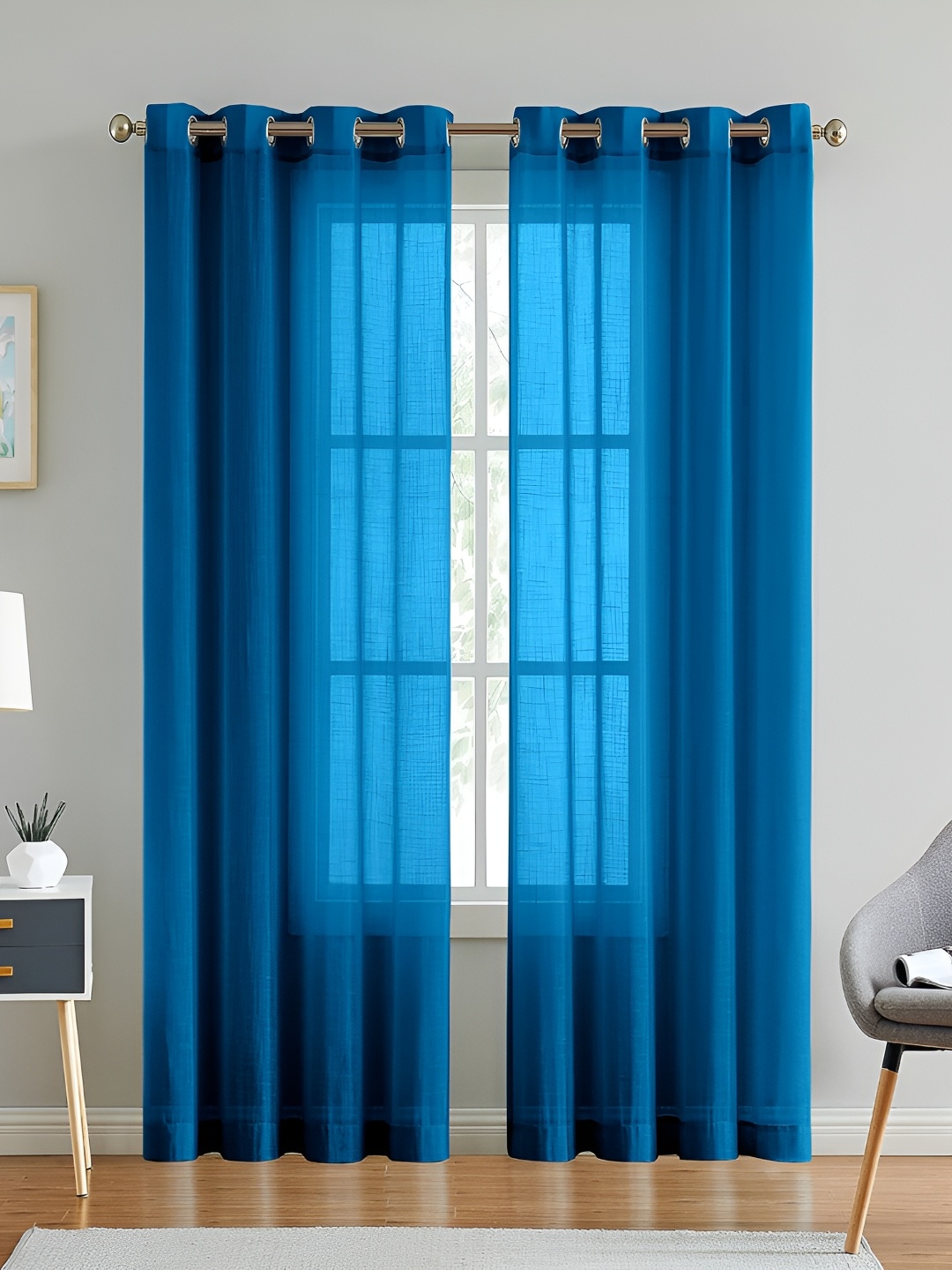 

Dashing fabrics Blue 2Pcs Cotton Sheer Eyelet Long Door Curtains
