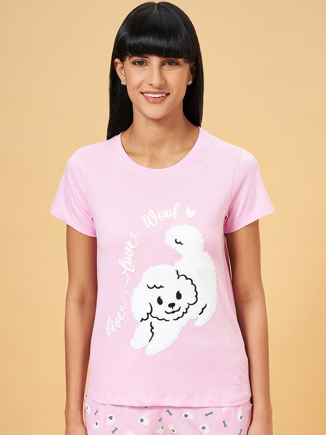 

Dreamz by Pantaloons Printed Pure Cotton Lounge T-shirt, Pink
