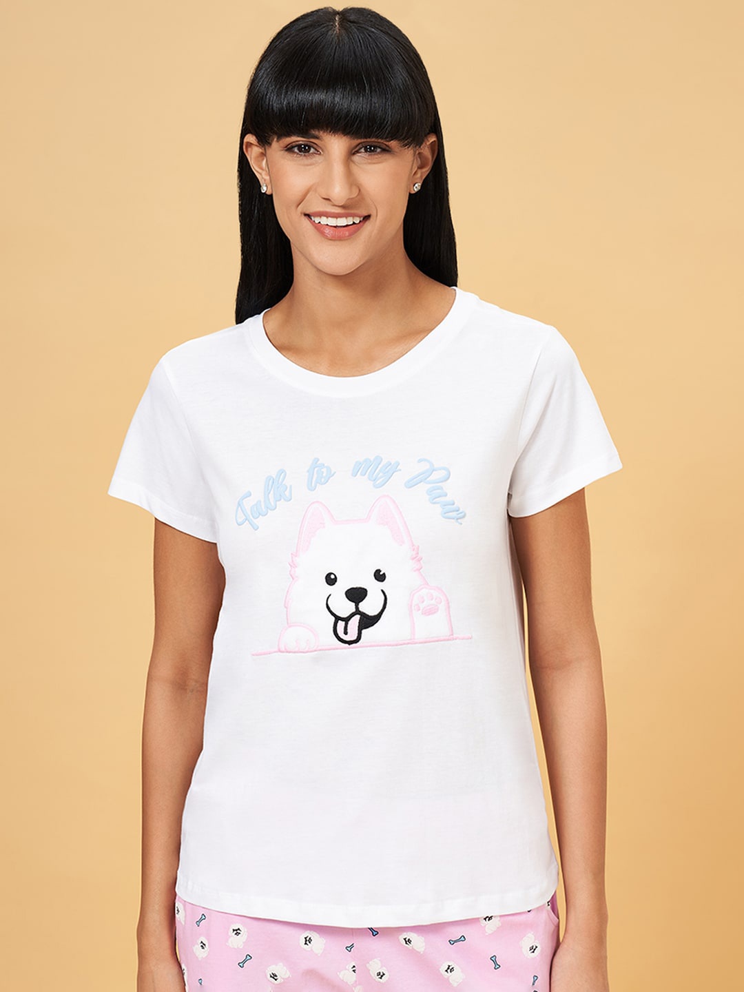 

Dreamz by Pantaloons Printed Pure Cotton Lounge T-Shirt, White