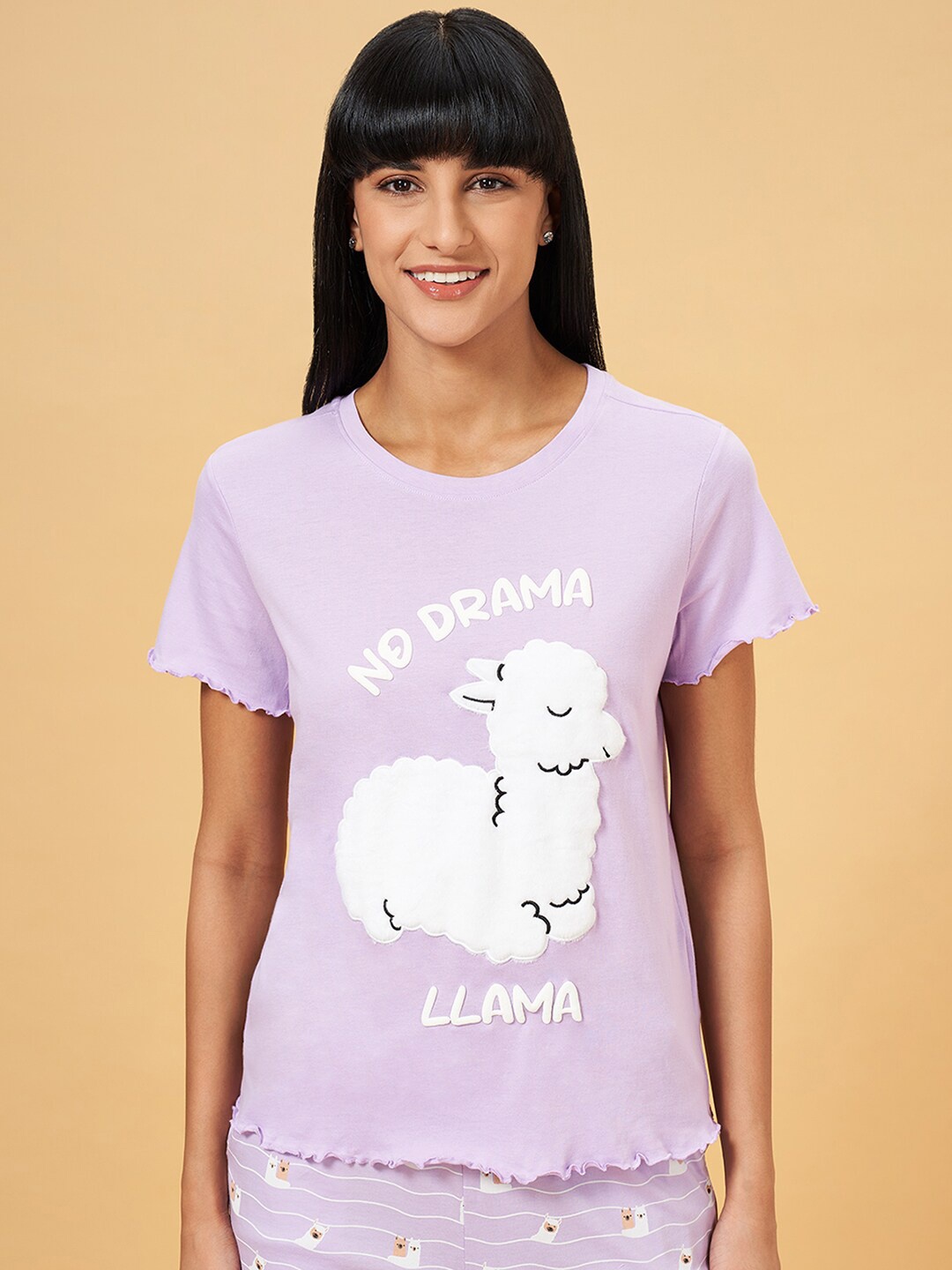 

Dreamz by Pantaloons Printed Pure Cotton Lounge T-Shirt, Lavender