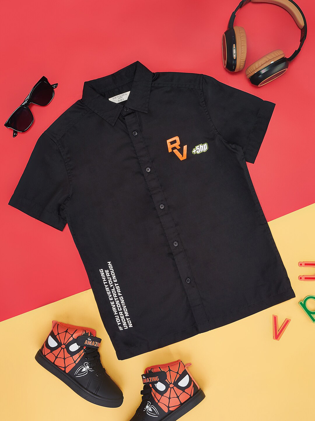 

Pantaloons Junior Boys Short Sleeves Pure Cotton Casual Shirt, Black