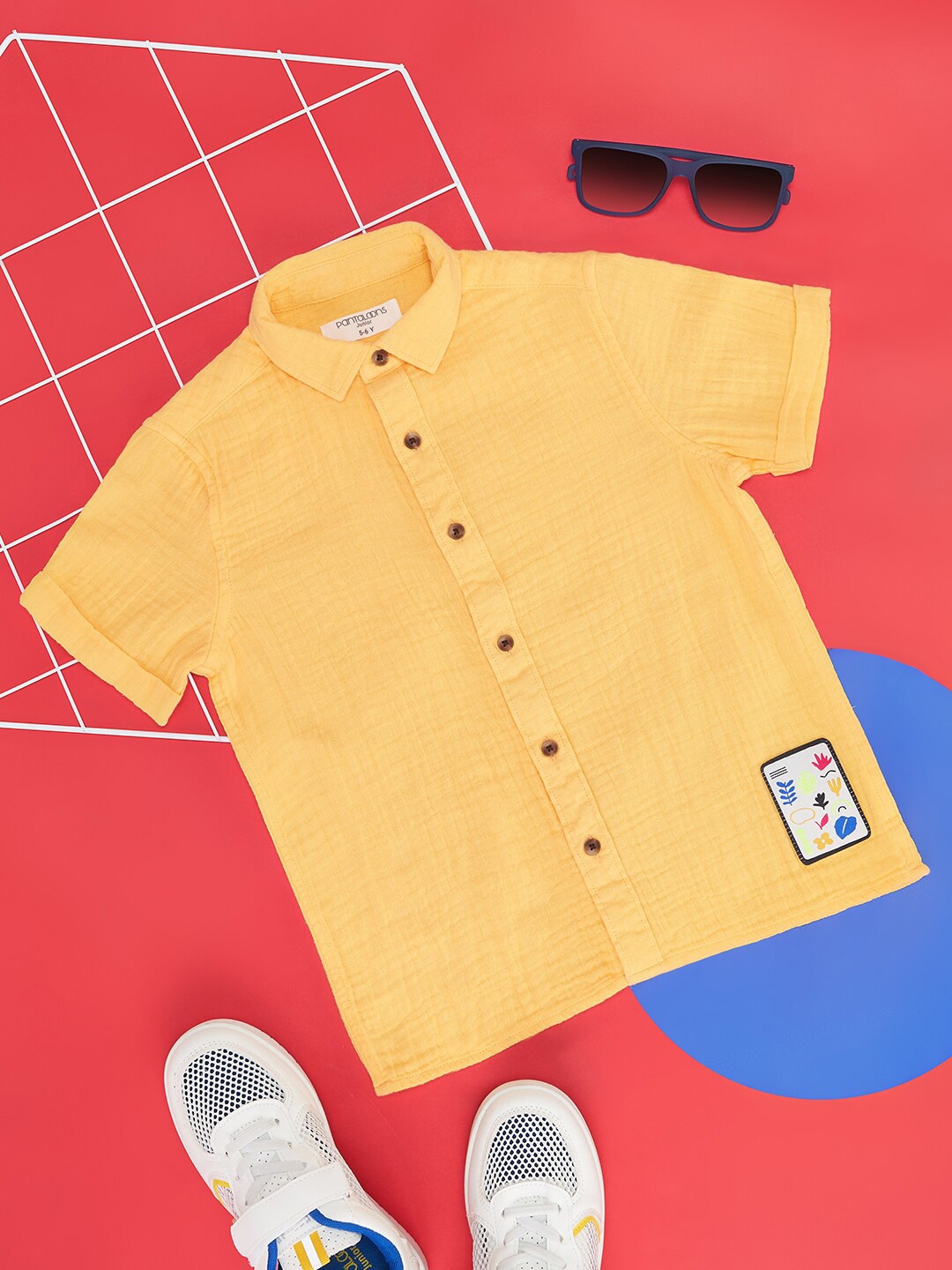 

Pantaloons Junior Boys Short Sleeves Pure Cotton Casual Shirt, Yellow