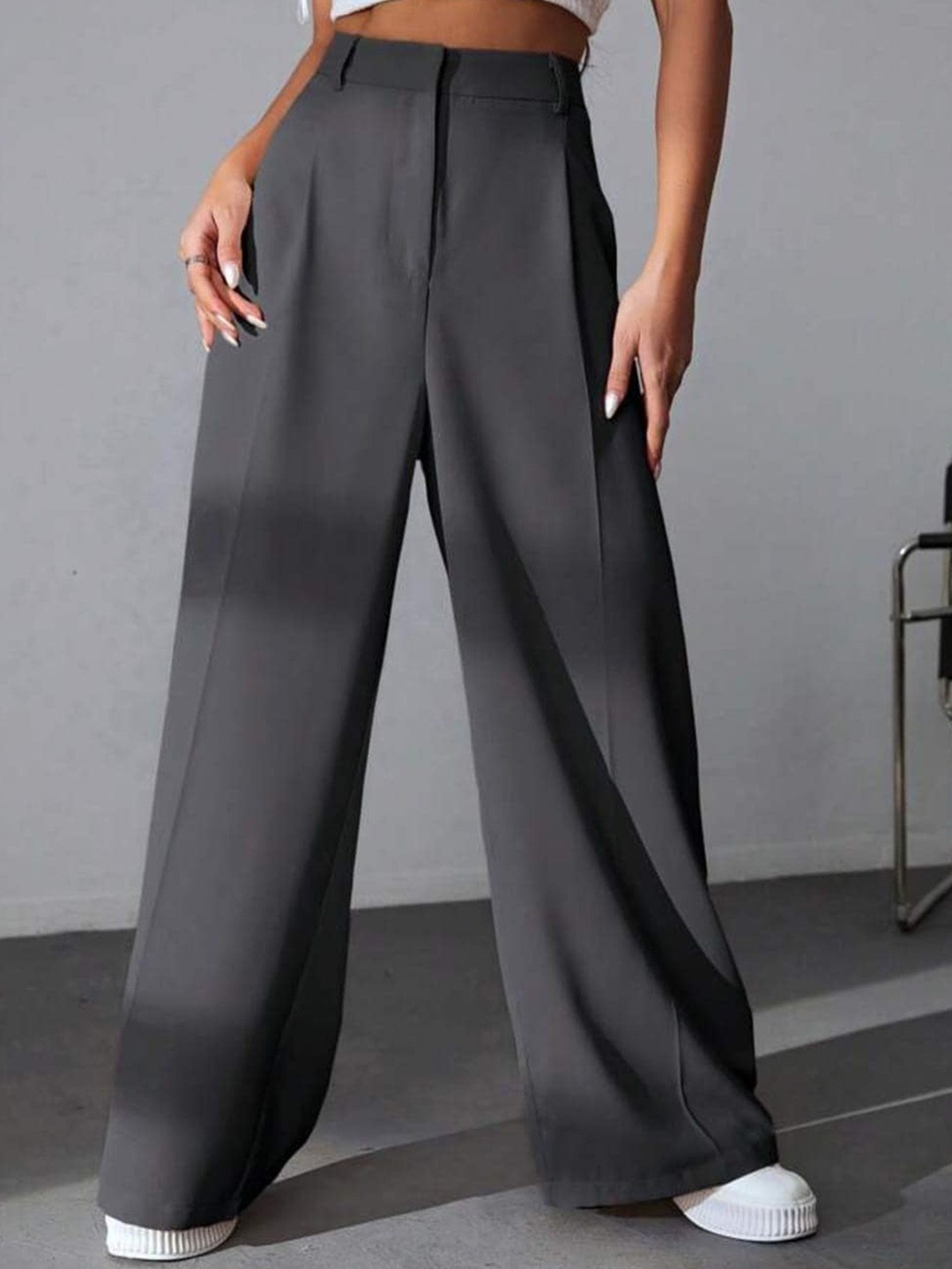 

BROADSTAR Women Pleated Korean Pants, Grey