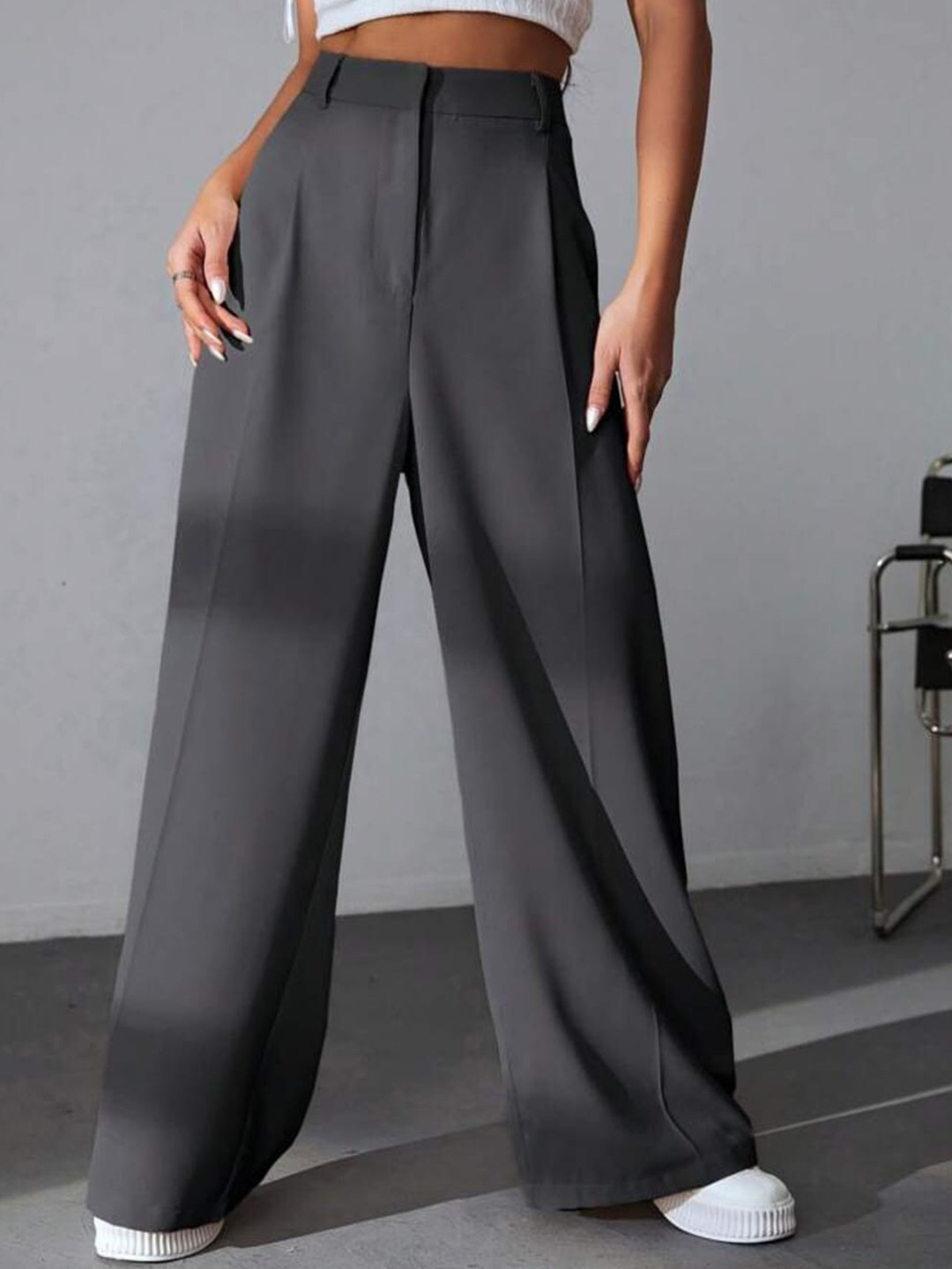 

BROADSTAR Women Pleated Korean Pants, Grey