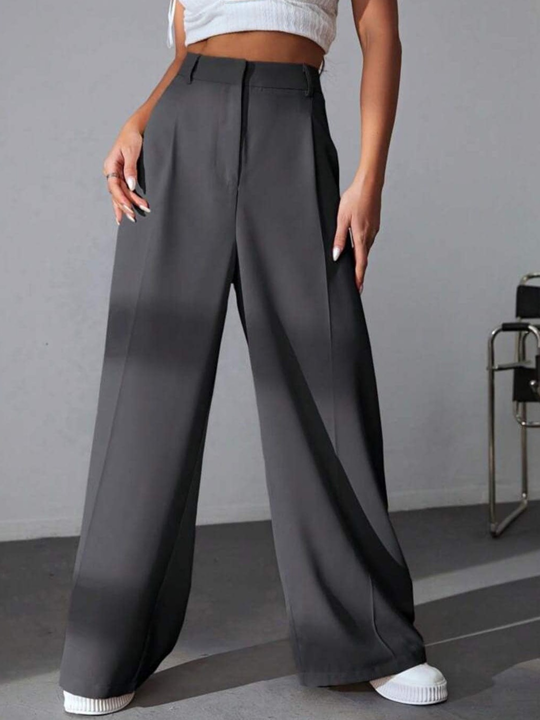 

BROADSTAR Women Pleated Korean Pants, Grey