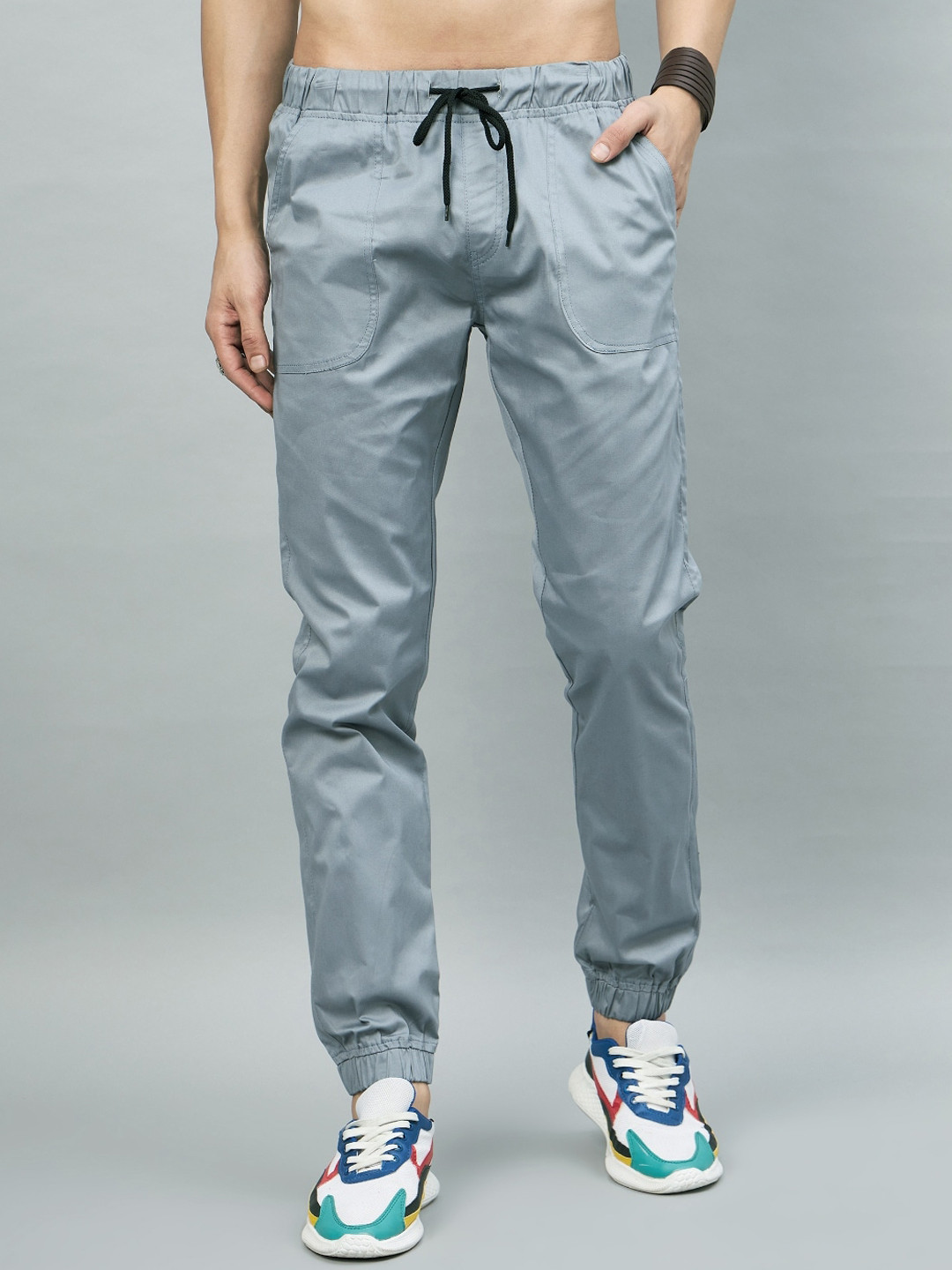 

STUDIO NEXX Men Relaxed Mid Rise Pure Cotton Joggers, Grey