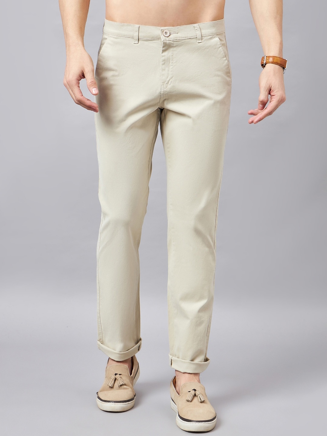 

STUDIO NEXX Men Relaxed Mid Rise Cotton Chinos, Beige