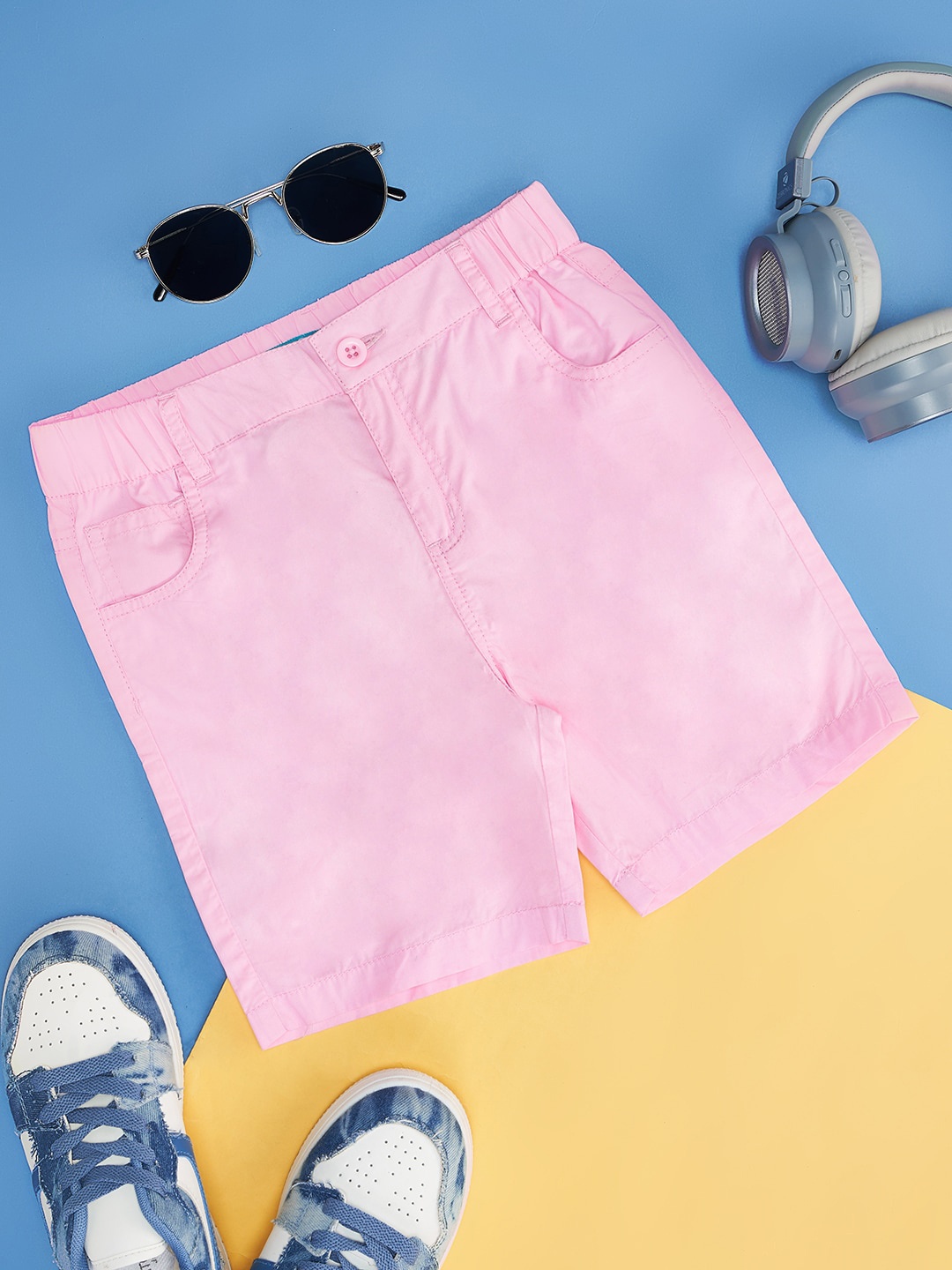 

YU by Pantaloons Girls Mid-Rise Pure Cotton Shorts, Pink