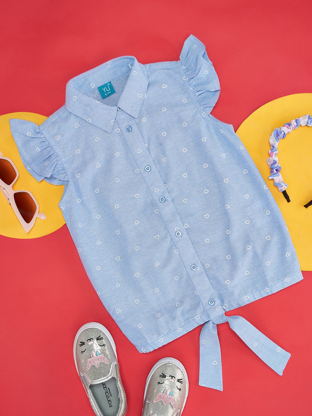 

YU by Pantaloons Polka Dot Printed Cotton Top, Blue