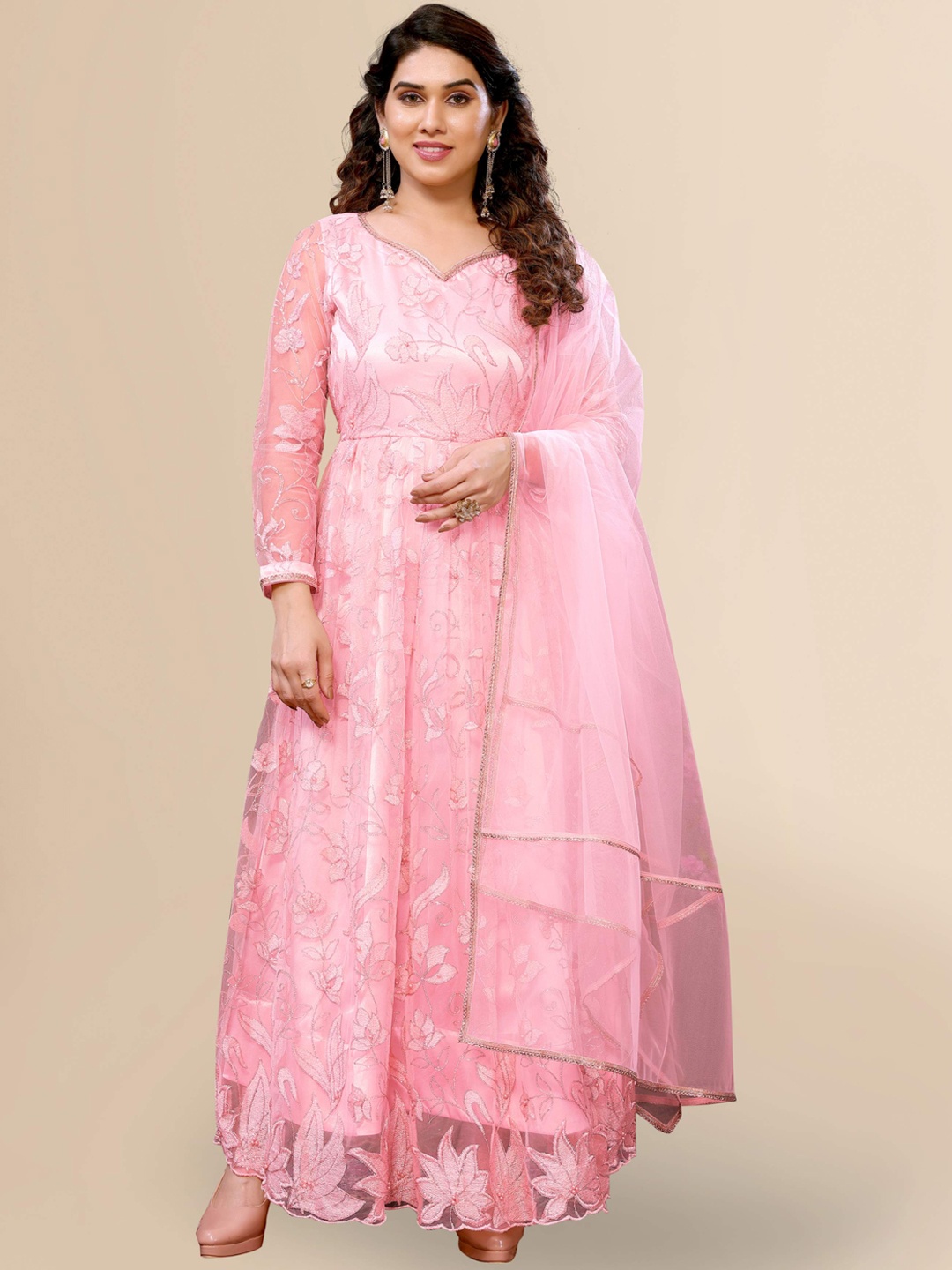 

TITANIUM SILK INDUSTRIES PVT. LTD. Ethnic Motifs Embroidered Kurta with Trouser & Dupatta, Pink