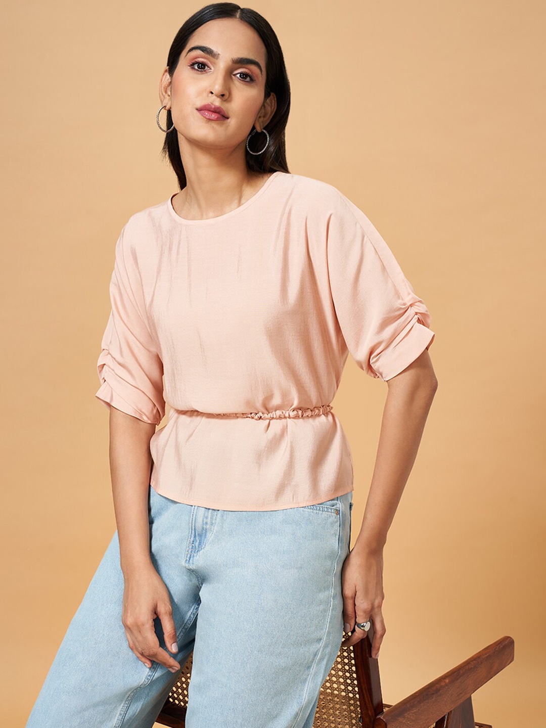 

Marigold Lane Extended Sleeves Regular Top, Peach