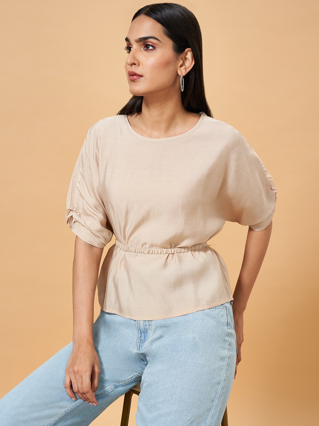 

Marigold Lane Extended Sleeves Regular Top, Beige