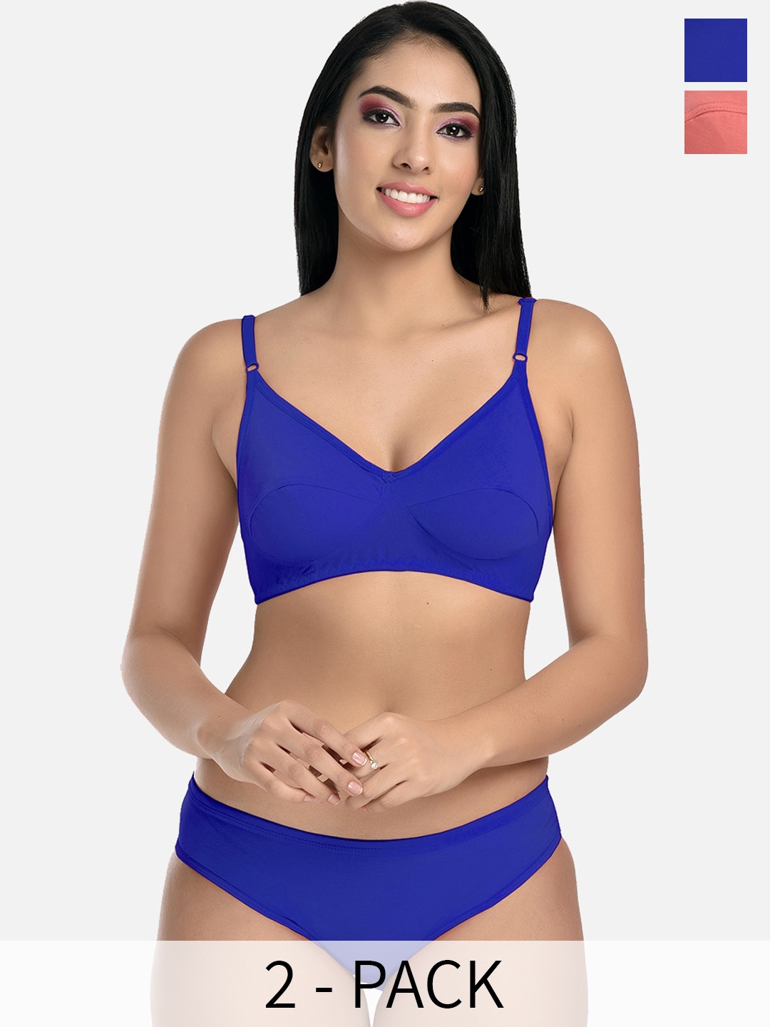 StyFun Pack Of 2 Mid-Rise Bra Panty Lingerie Set, Blue